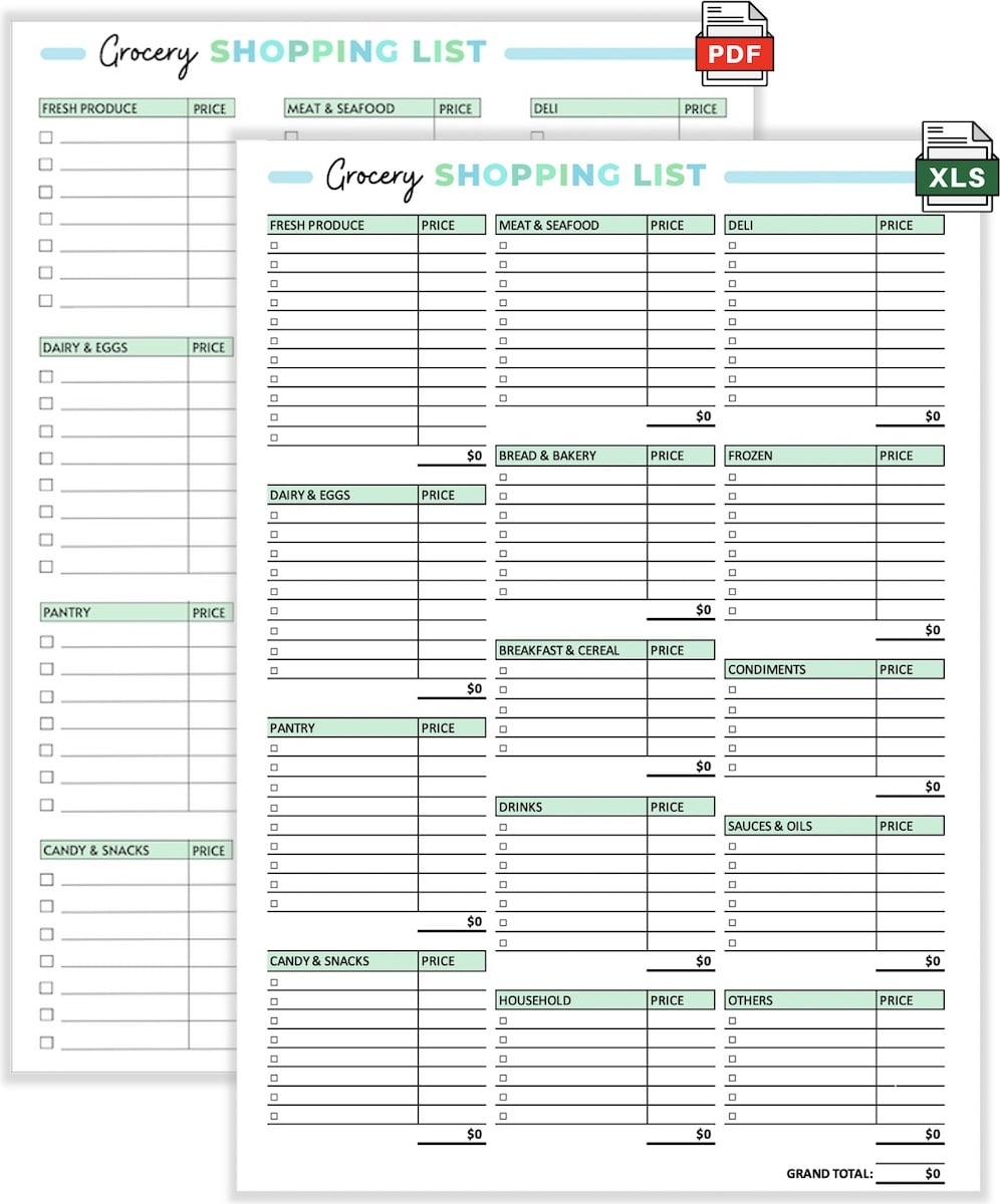 free printable grocery list with categories