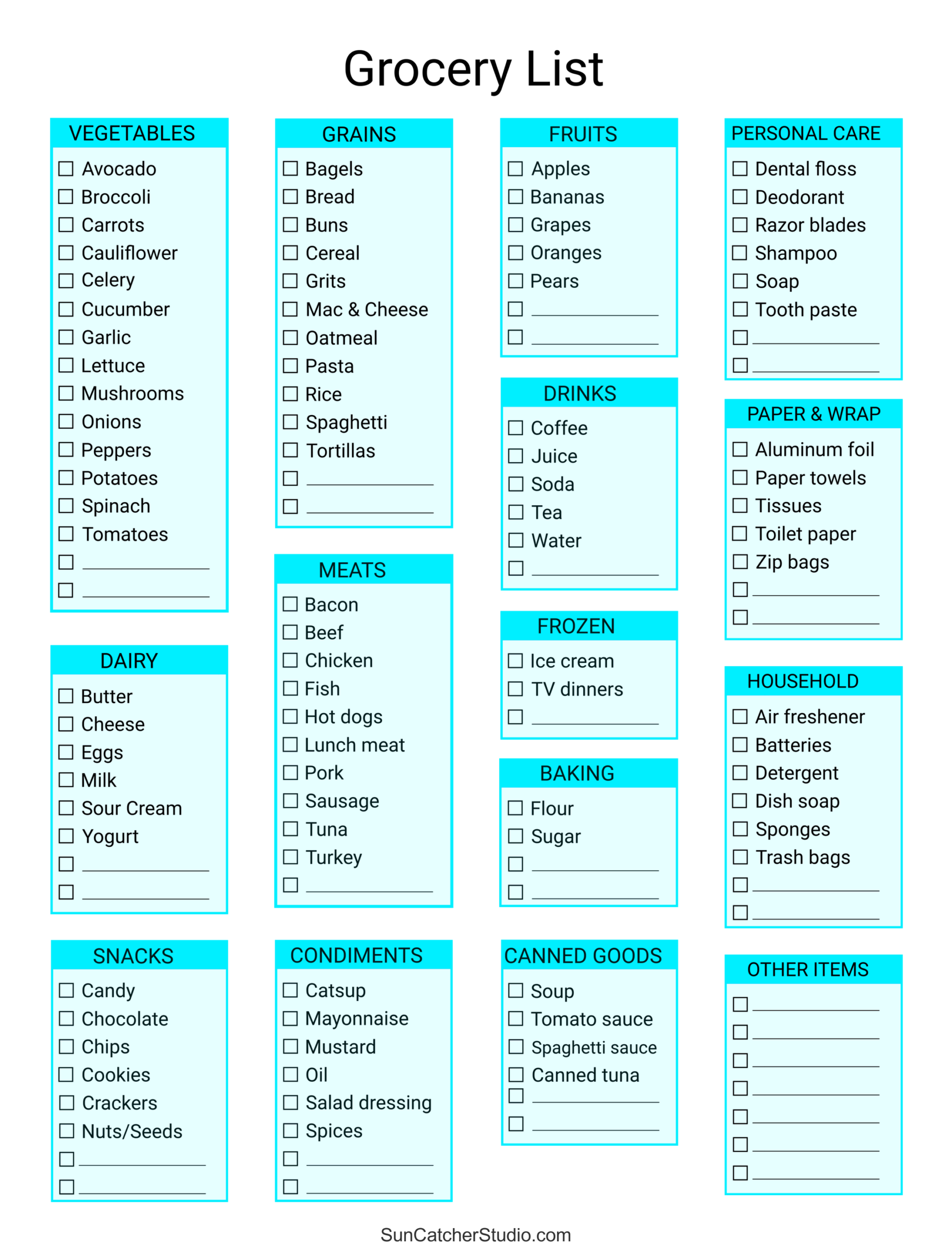 Free Printable Grocery List Templates PDF Shopping Lists Free Printables Lettering SVG Files Tools Apps