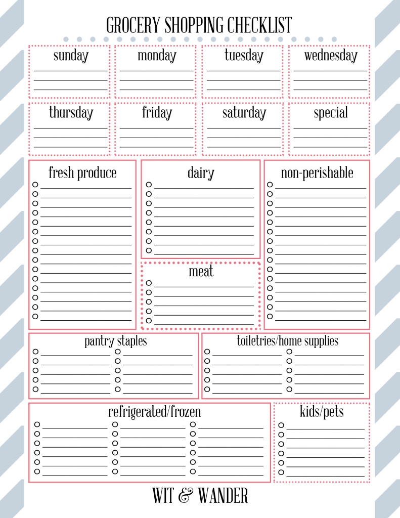 grocery list template printable