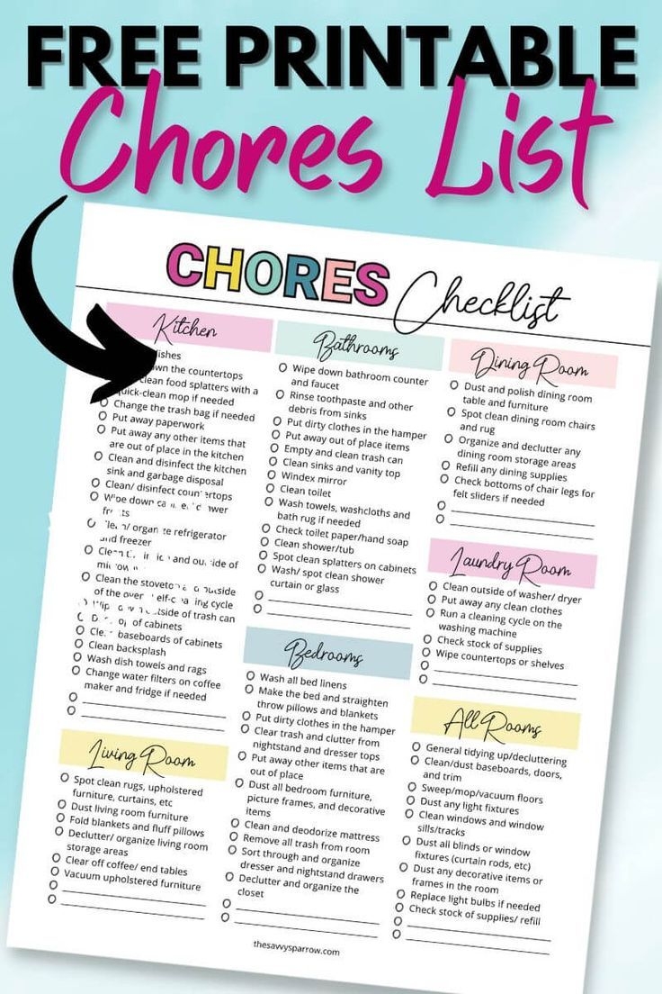 Free Printable Household Chores List Hang This Cleaning Checklist On Your Fridge 
