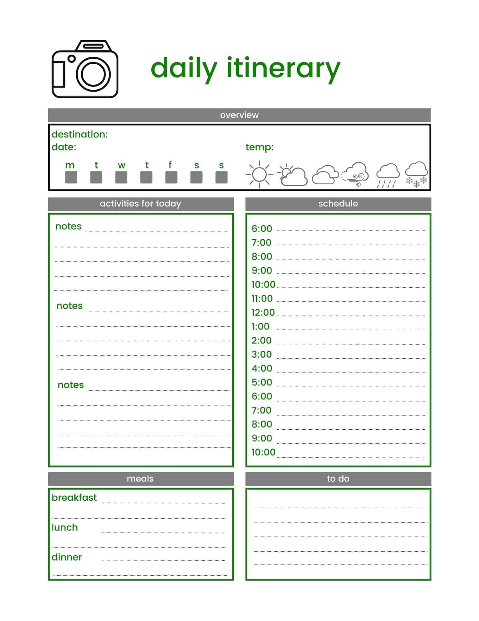 travel planner free printable