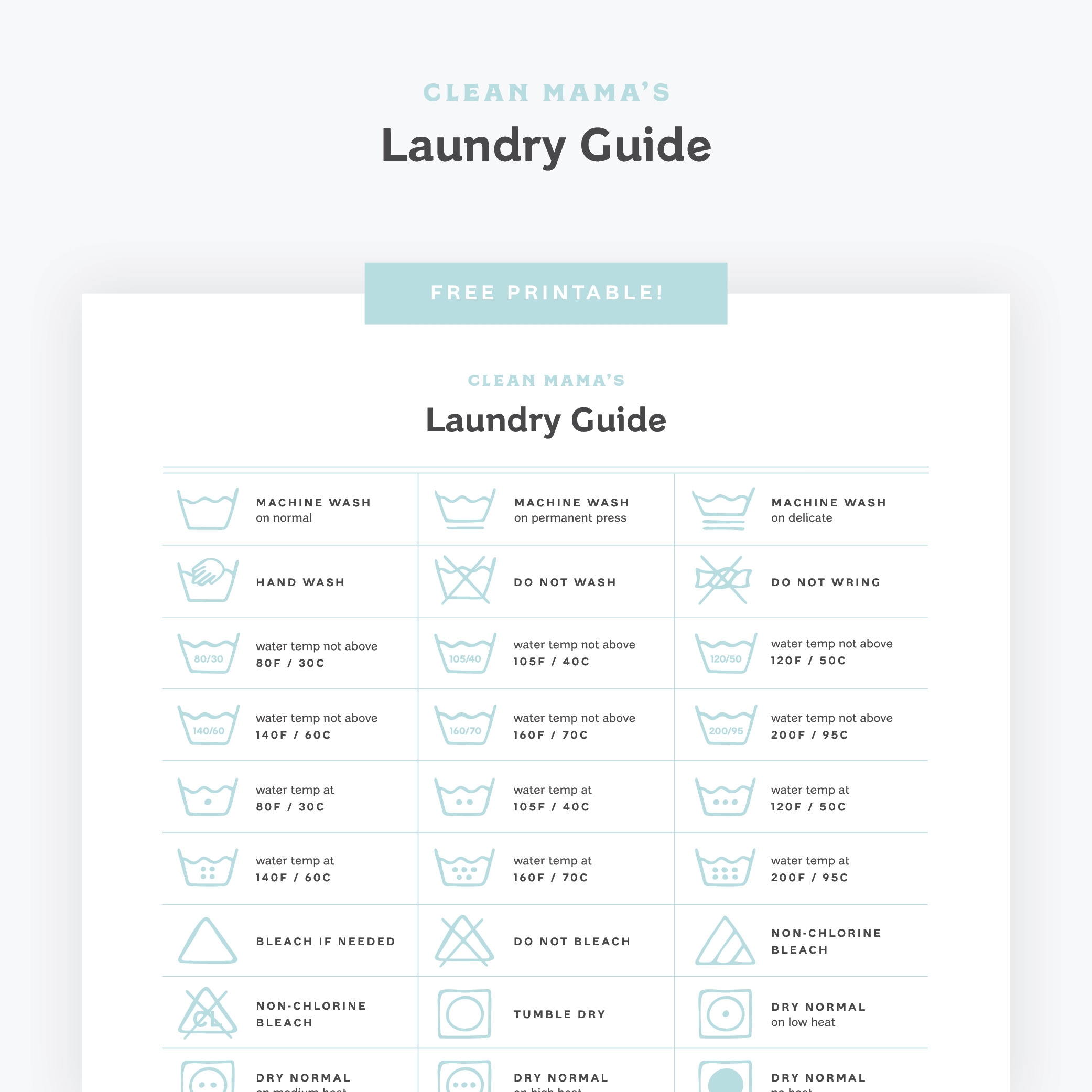 free printable laundry symbol chart