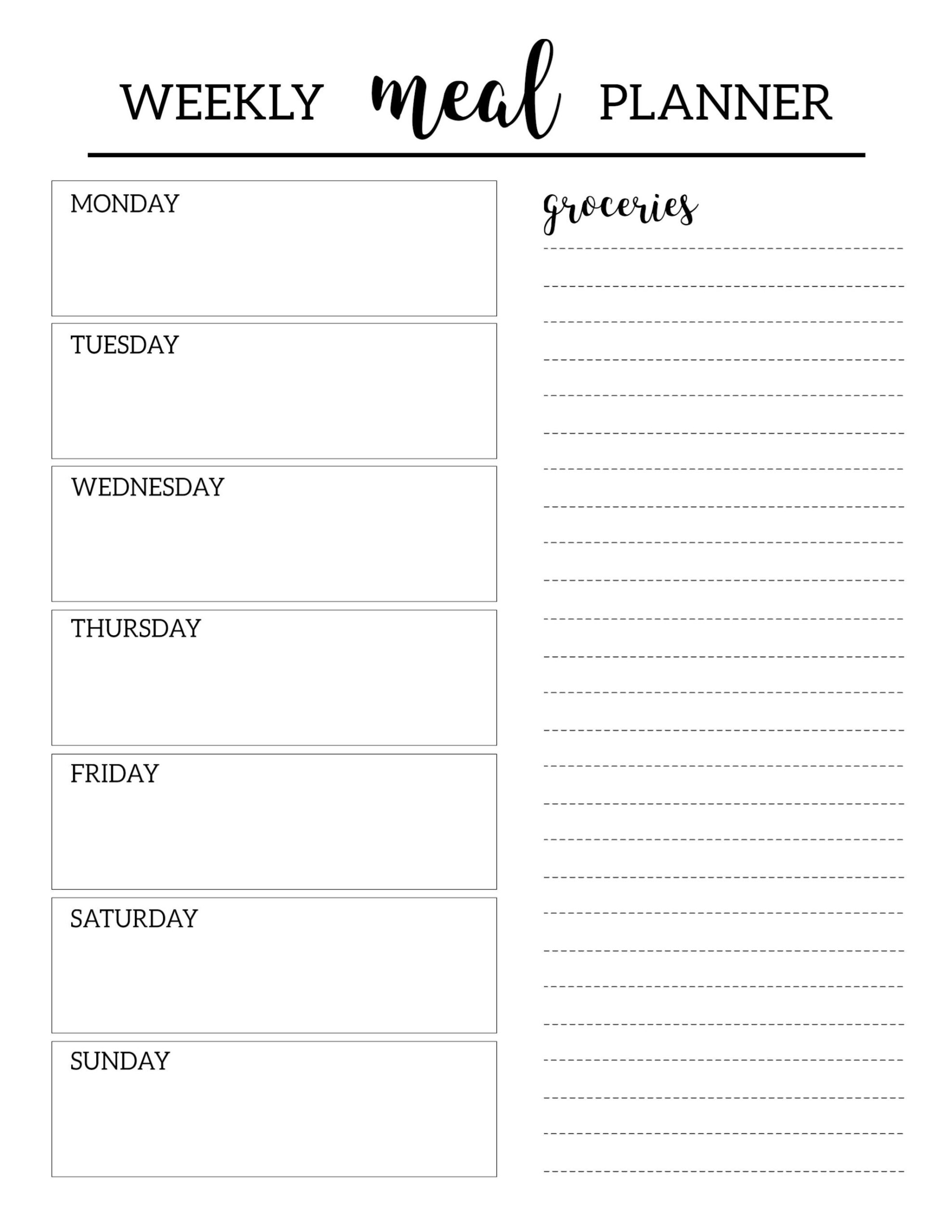 free printable food planner