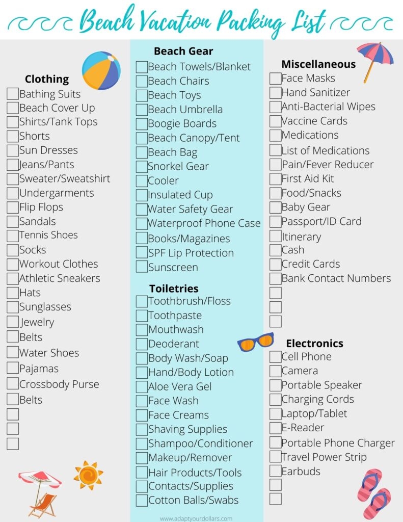 free printable packing list for vacation