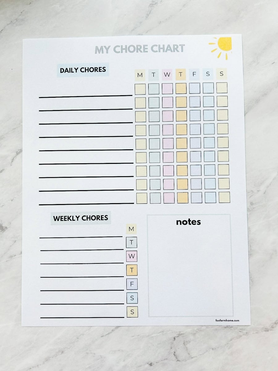 daily chore list printable