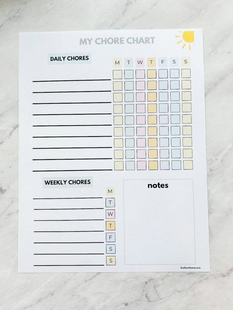 weekly chore list printable