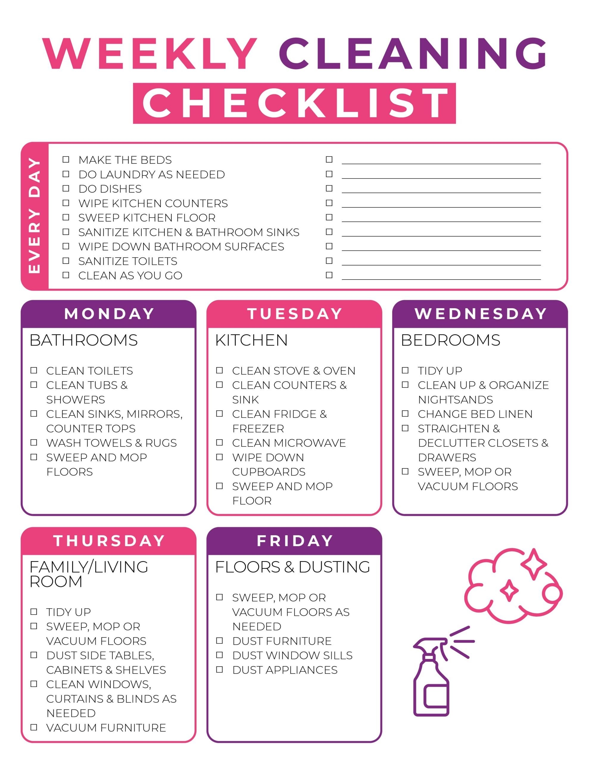 cleaning schedule free printable