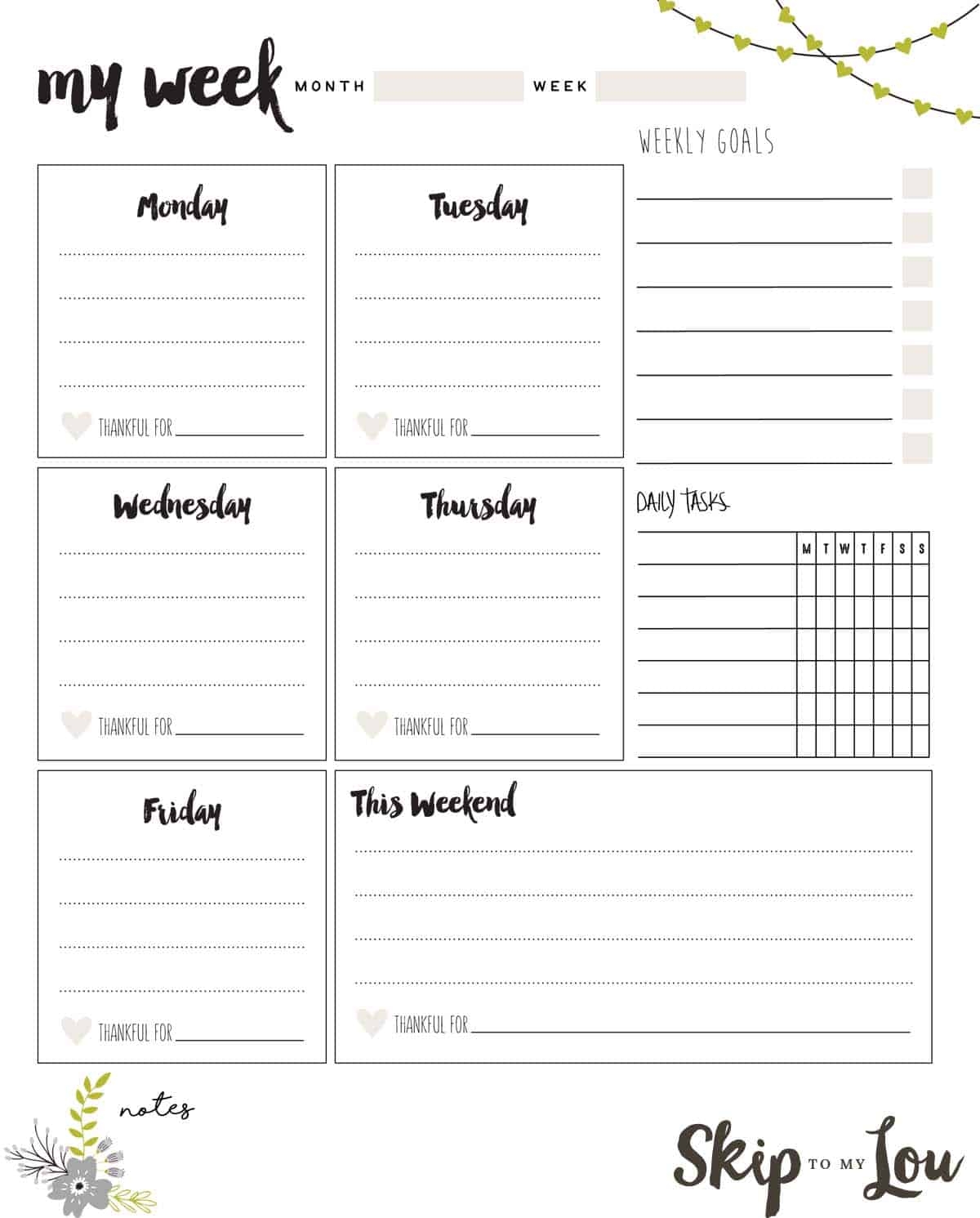 Free Printable Weekly Planner Pretty