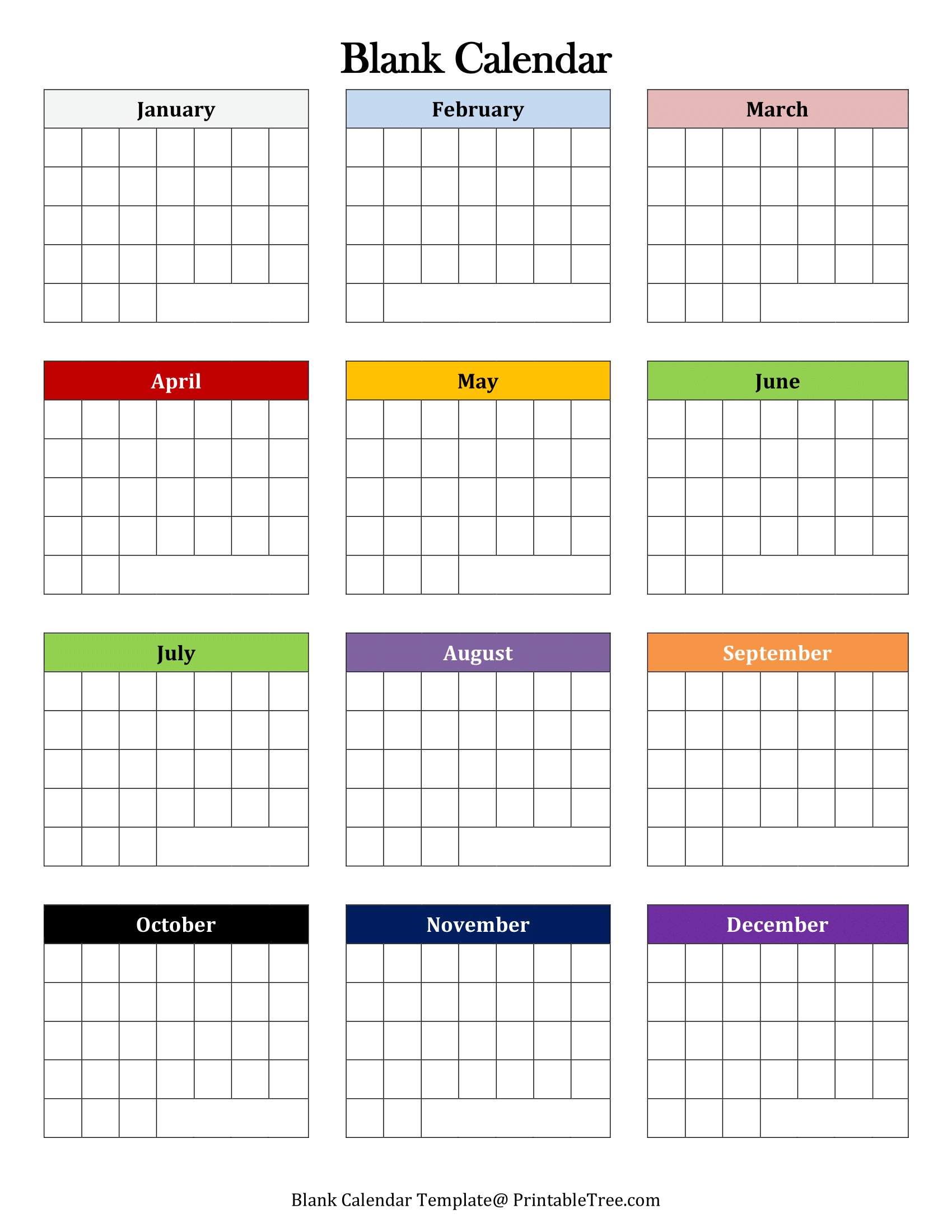 Blank Printable Yearly Calendar