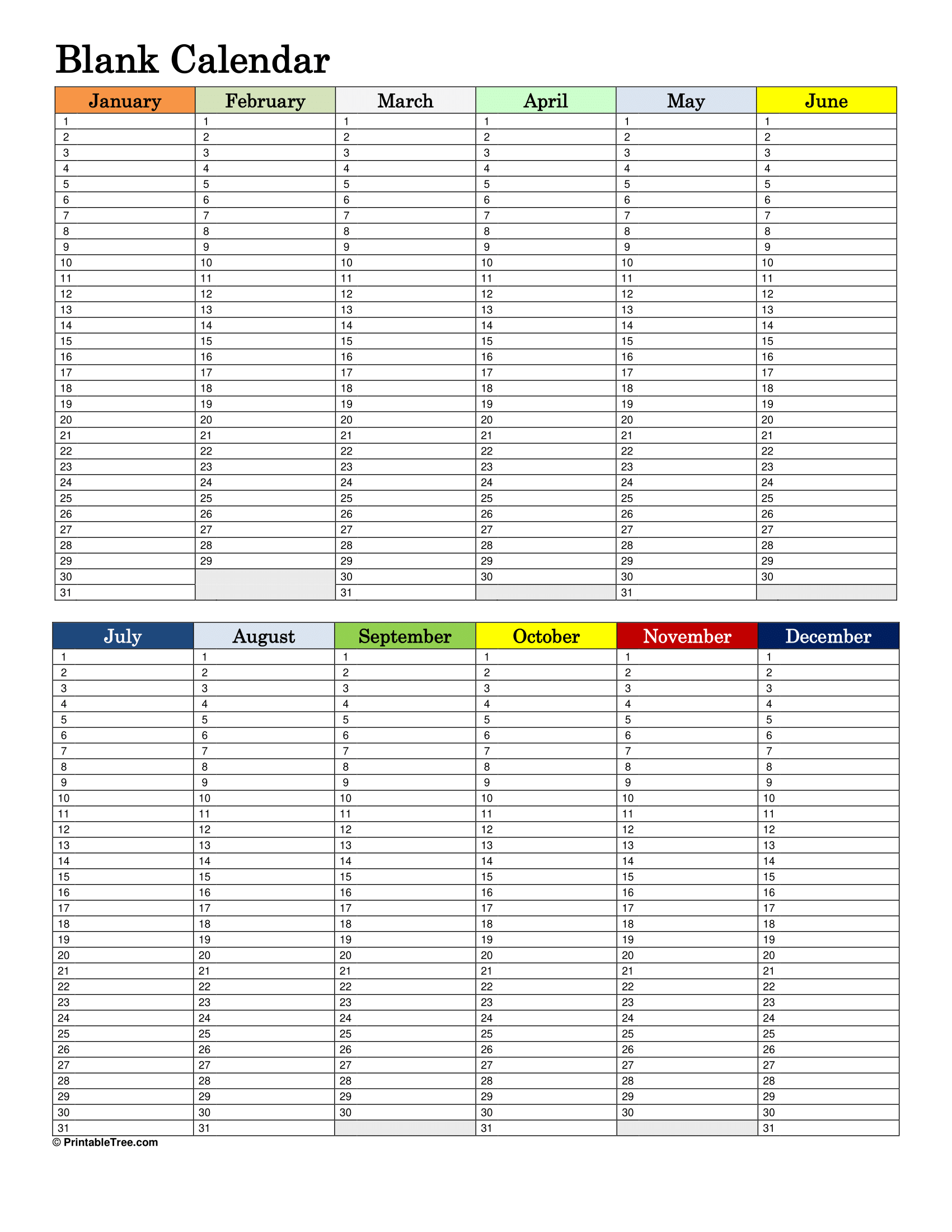 printable blank year calendar