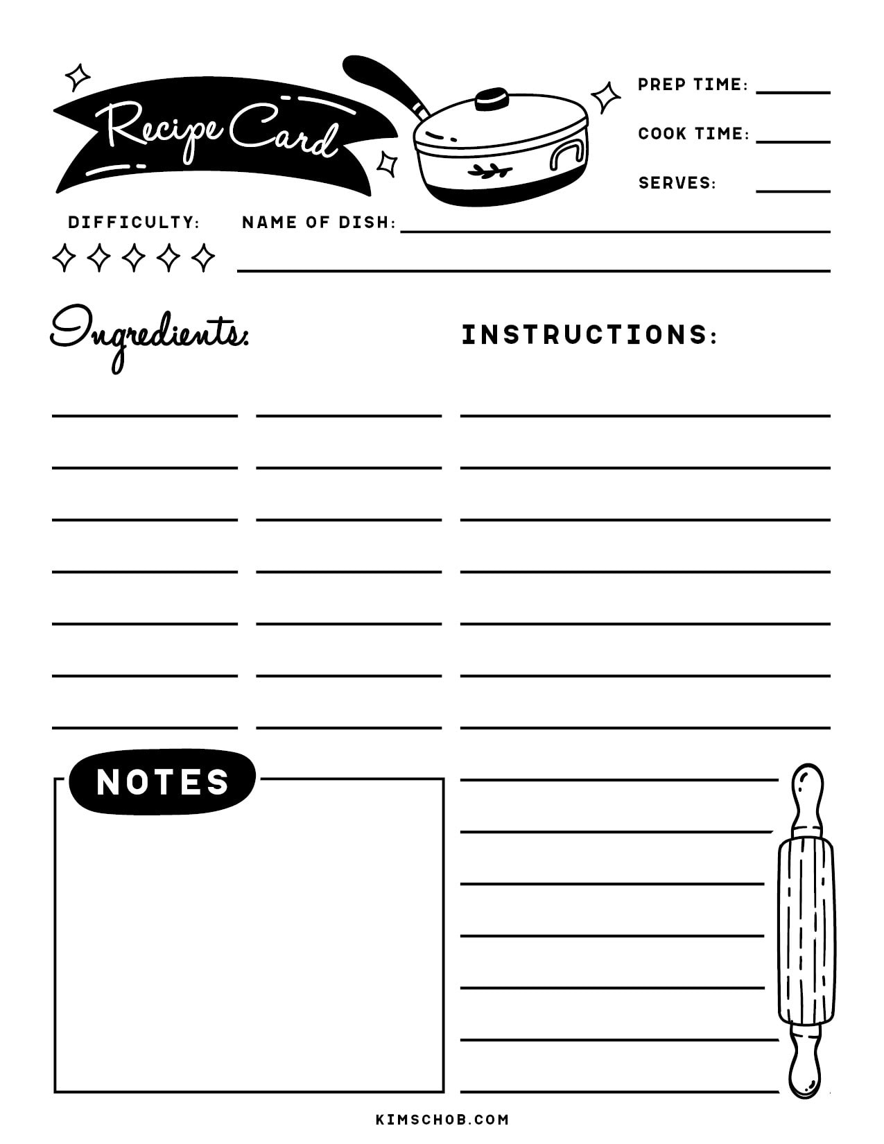 printable recipe card template