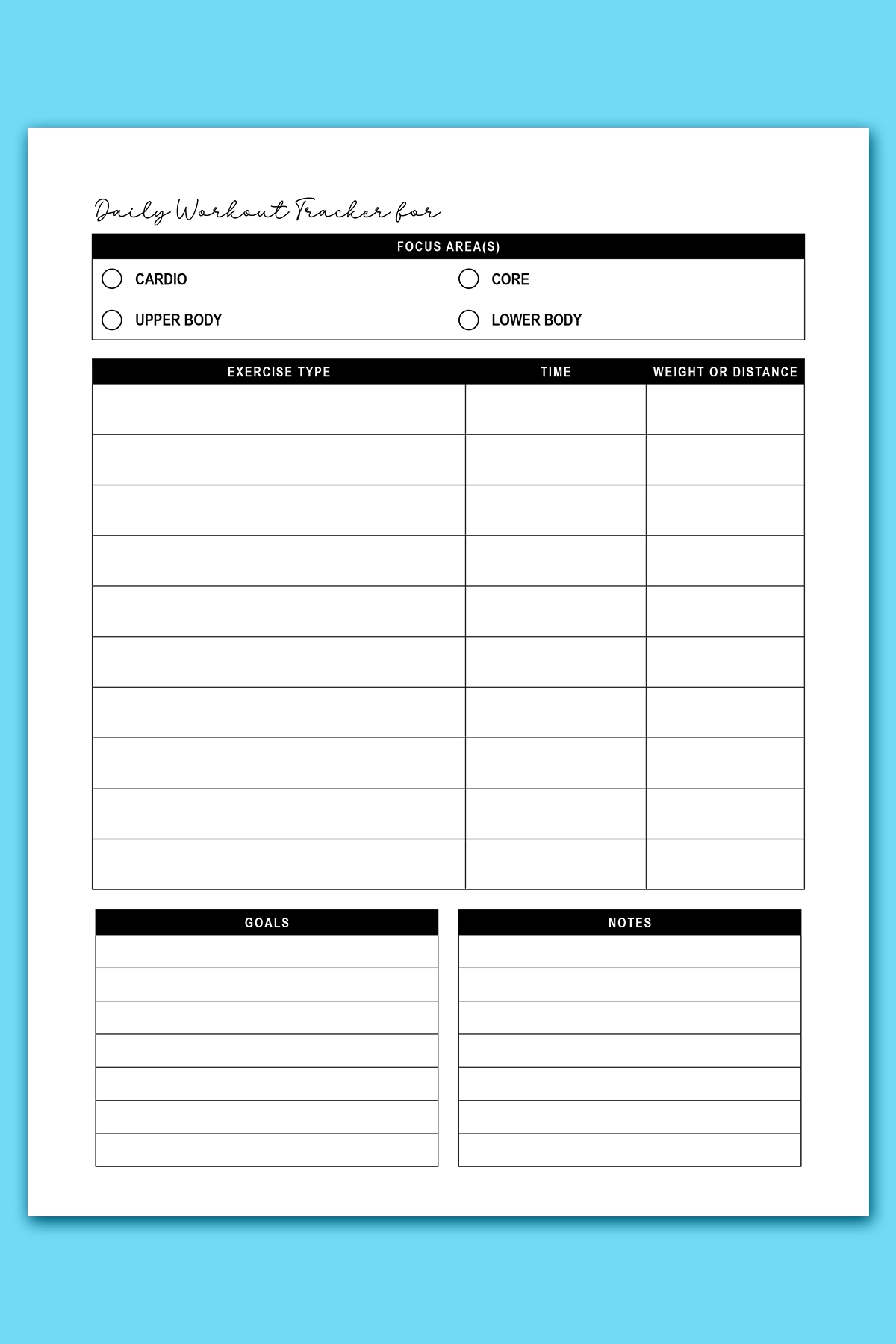 free printable exercise sheets