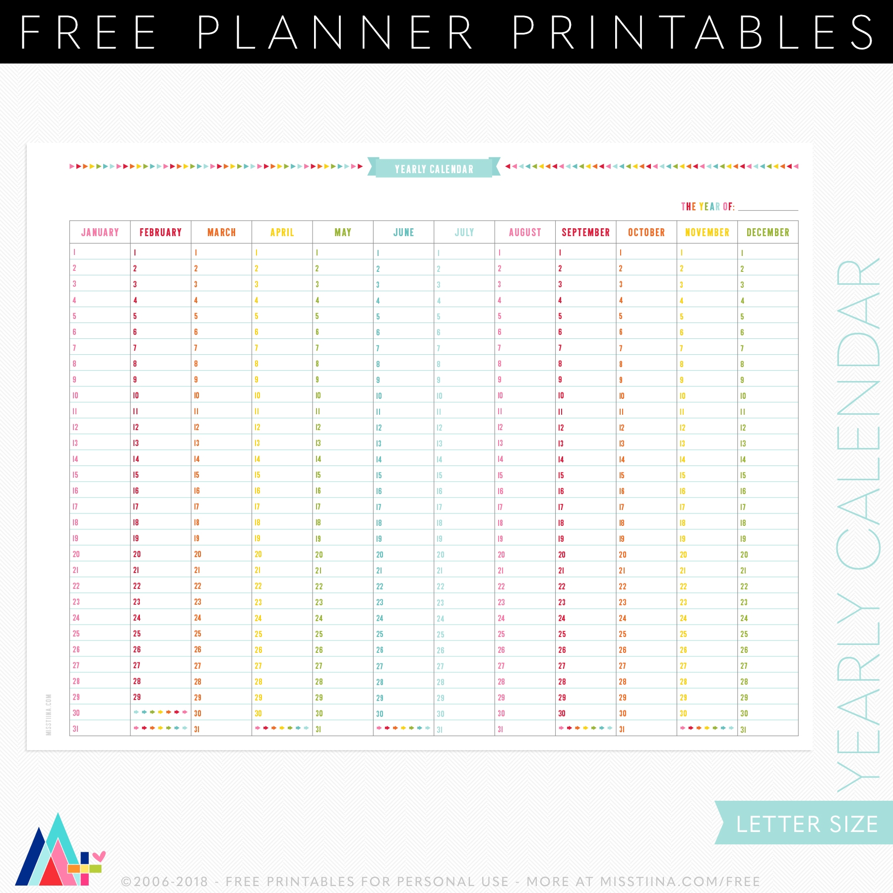 FREE Yearly Calendar Planner Page Printables Miss Tiina