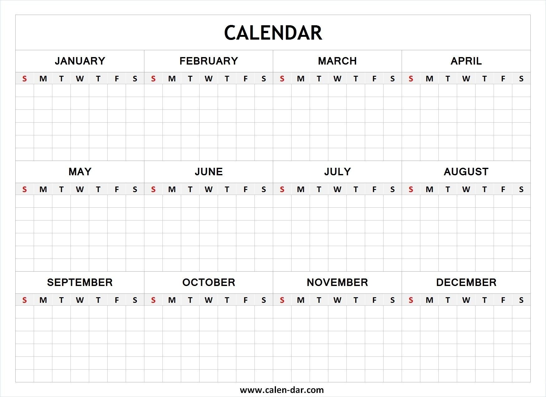 printable blank yearly calendar