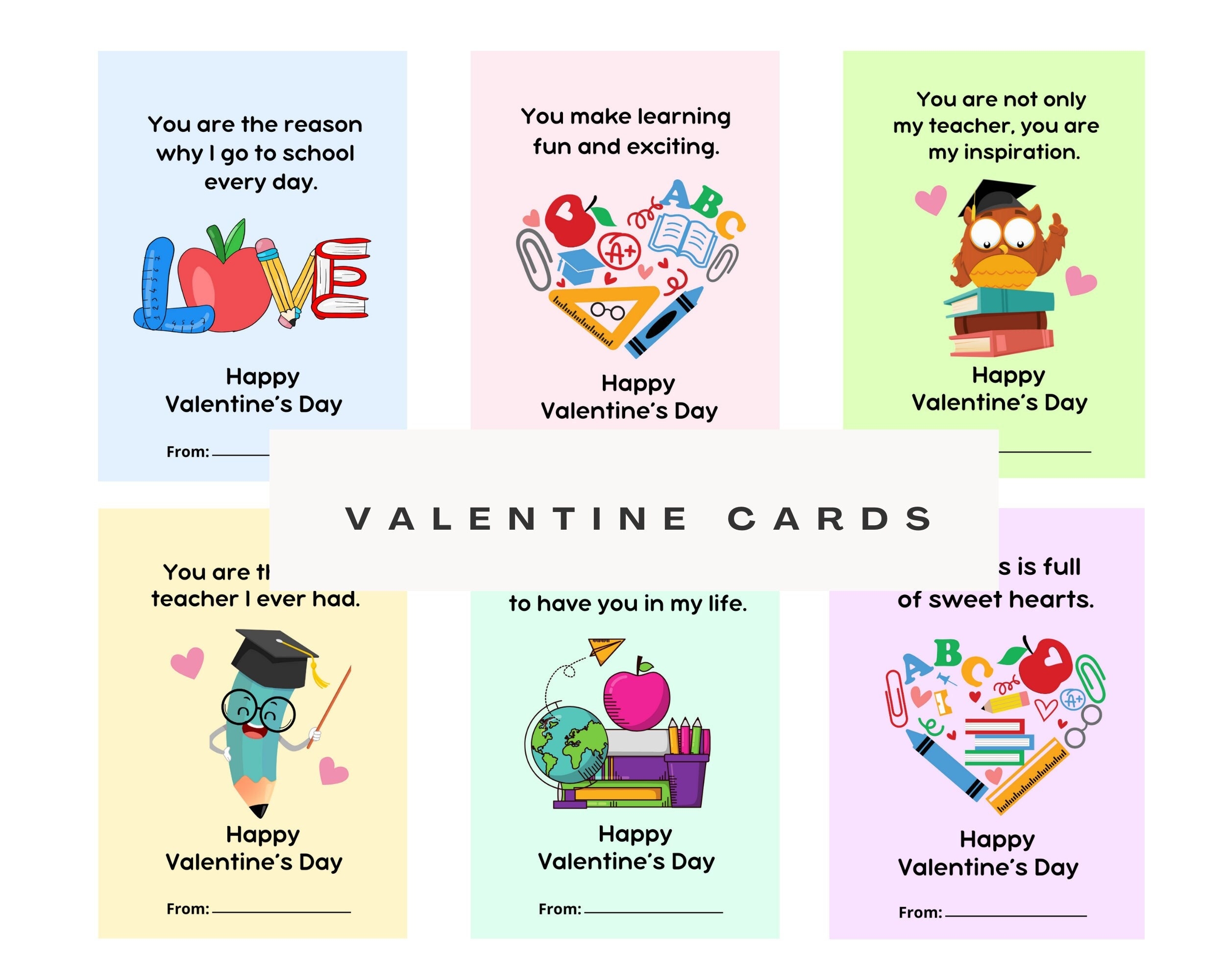 Funny Teacher Valentine s Day Cards Printable Set digital Download Etsy