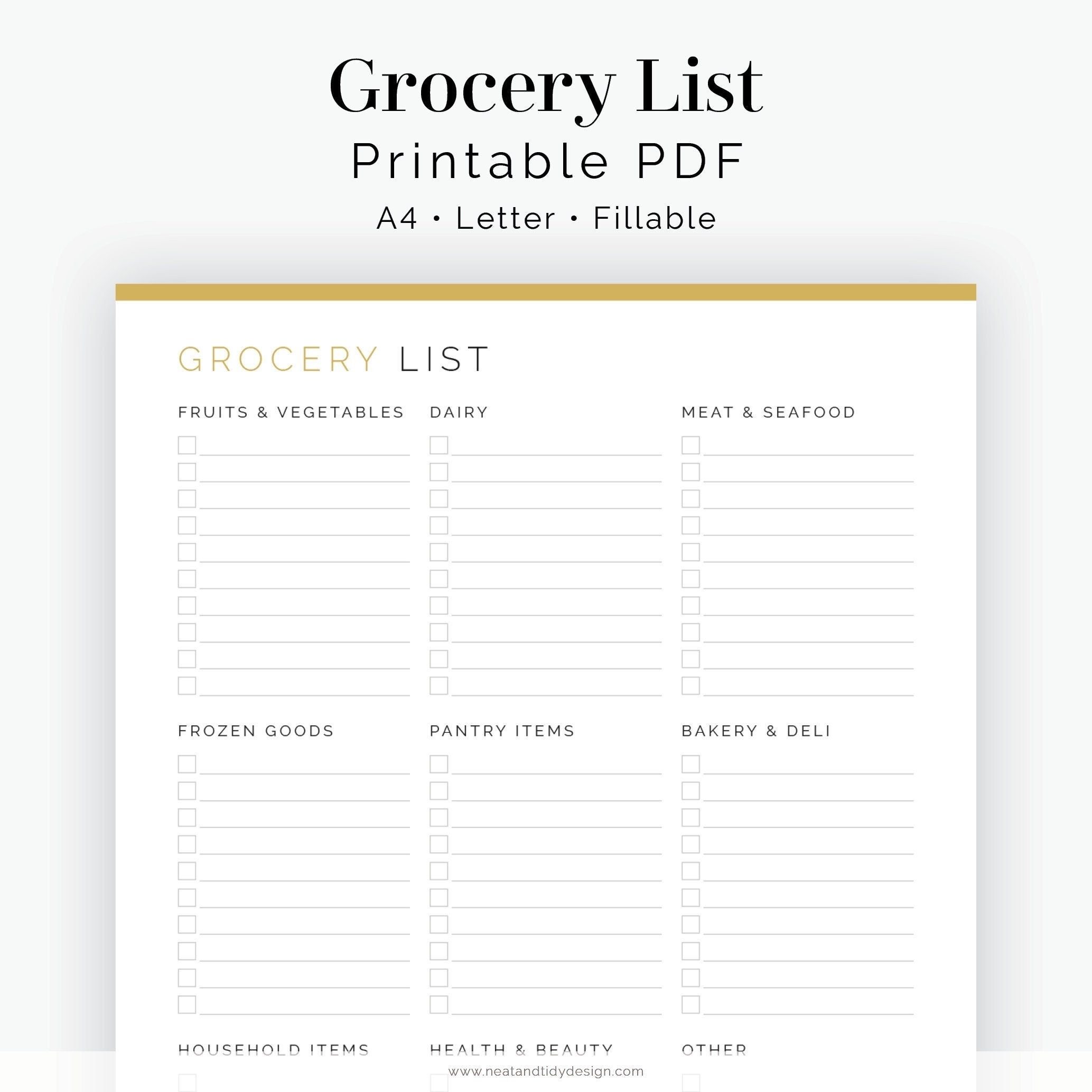 Grocery List With Categories Printable PDF Meal Planner Shopping List Household Binder Instant Download Etsy