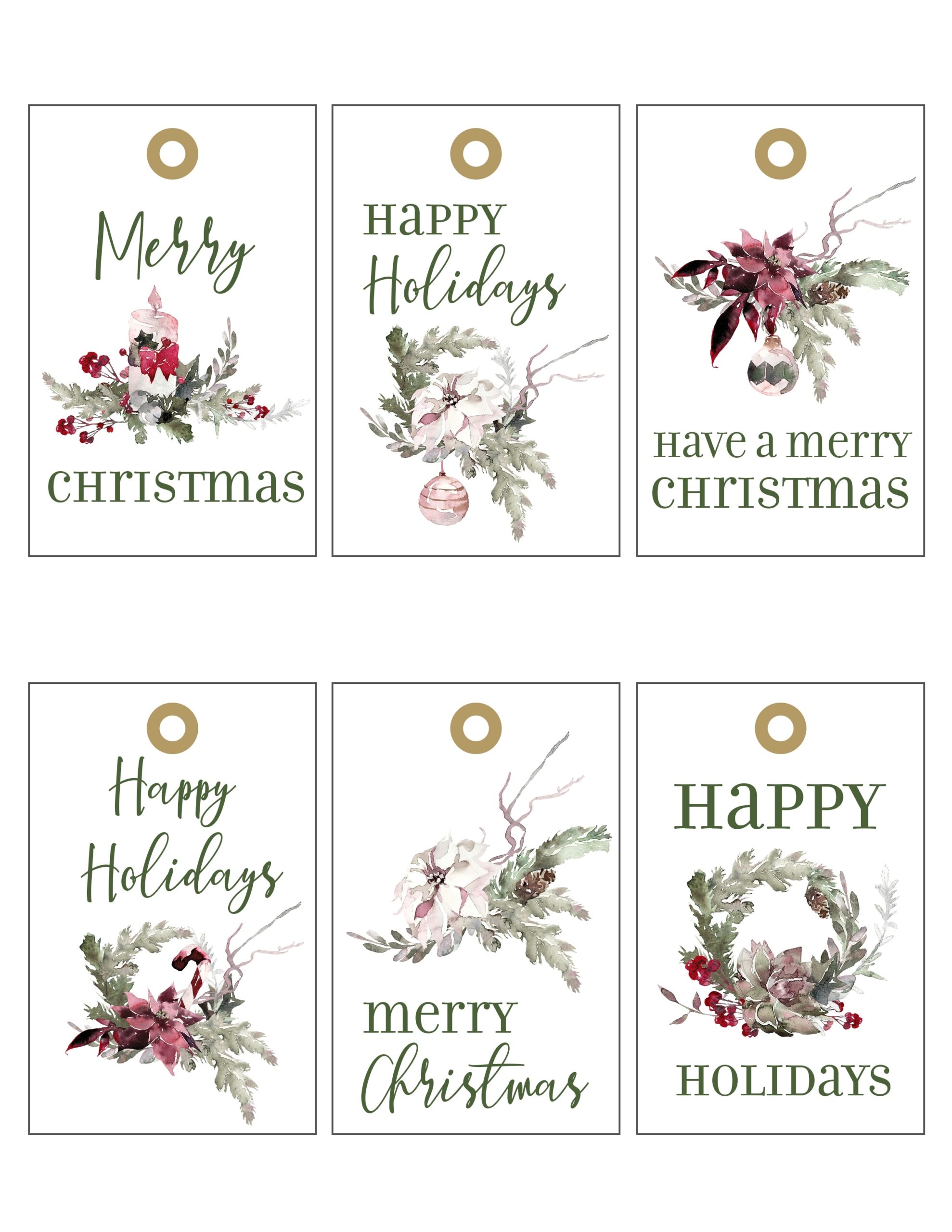 Holiday DIY Christmas Gift Tag Printables Set Of Six Holiday DIY Christmas Gift Tag Printables Set Of Six