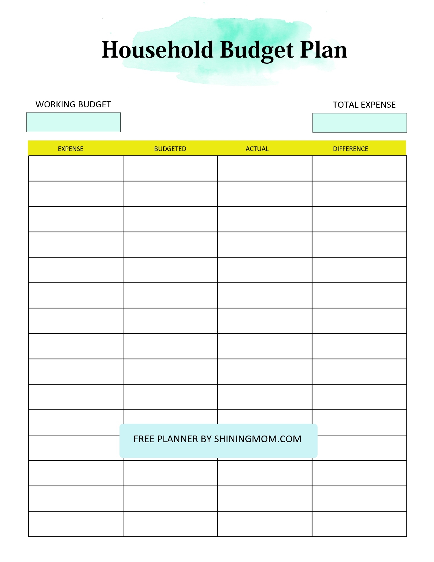 printable household budget forms