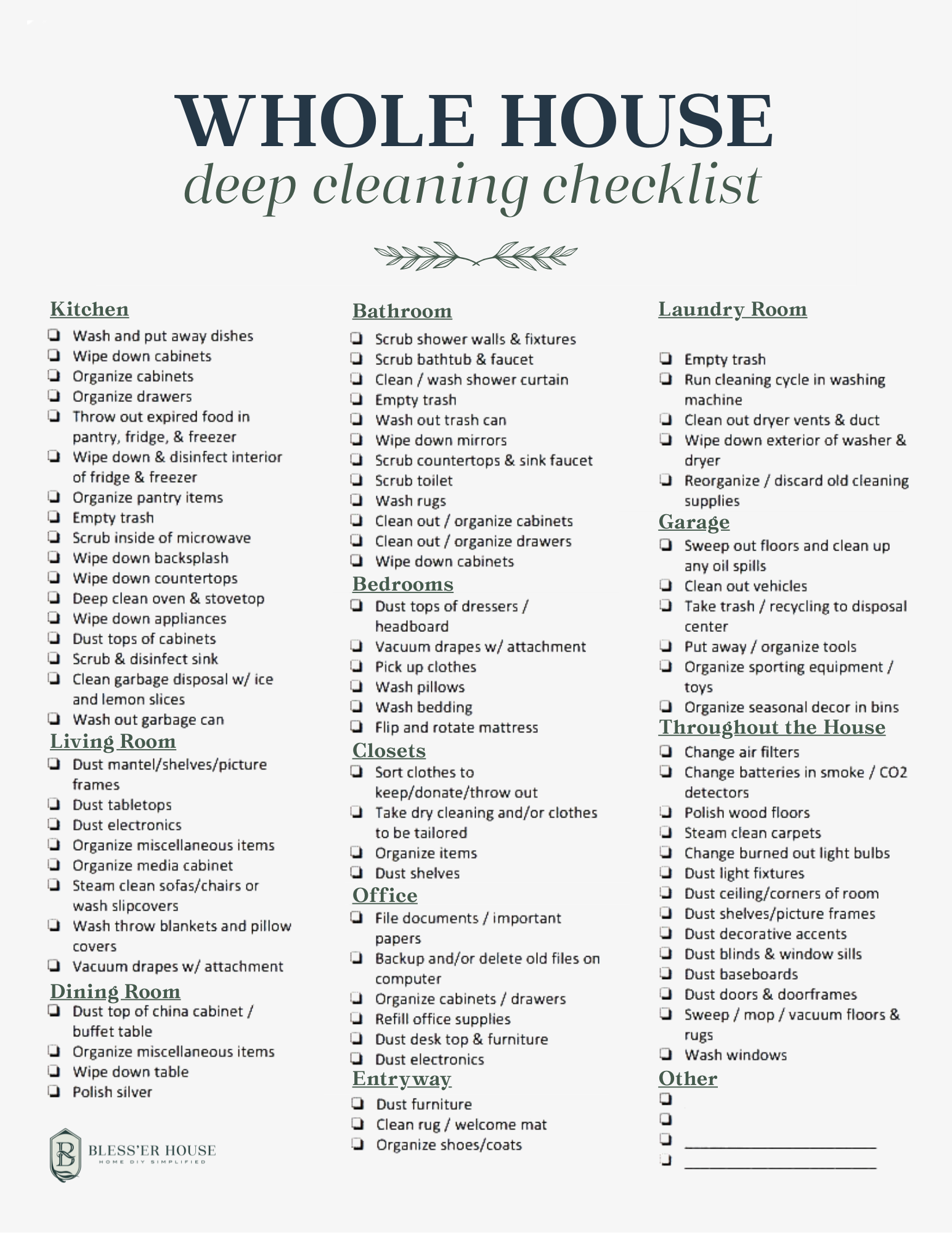 Pdf Professional House Cleaning Checklist Printable