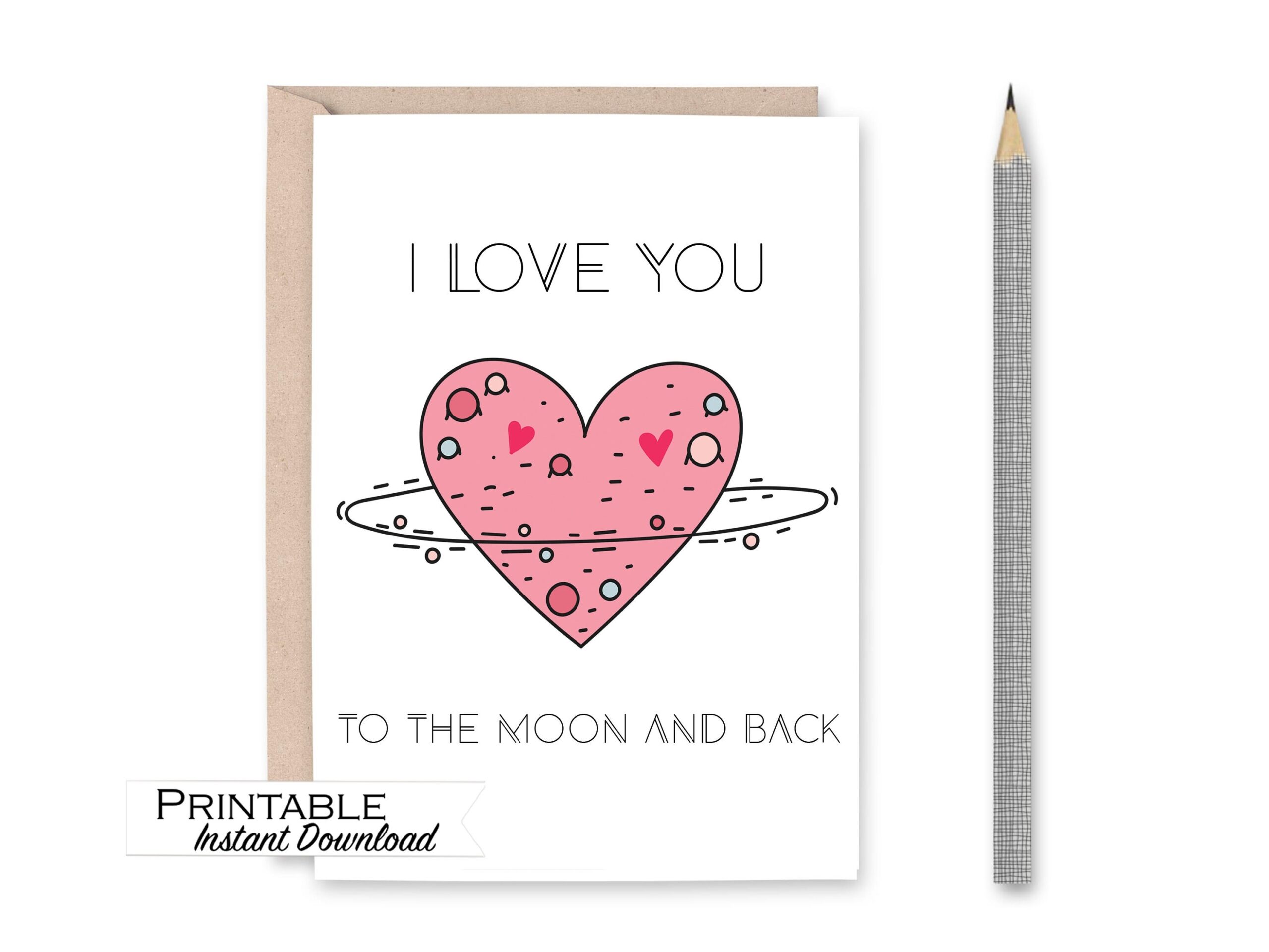 I Love You To The Moon And Back Printable Heart Card Anniversary Card I Love You Card Kids Valentines Card Instant Download Etsy