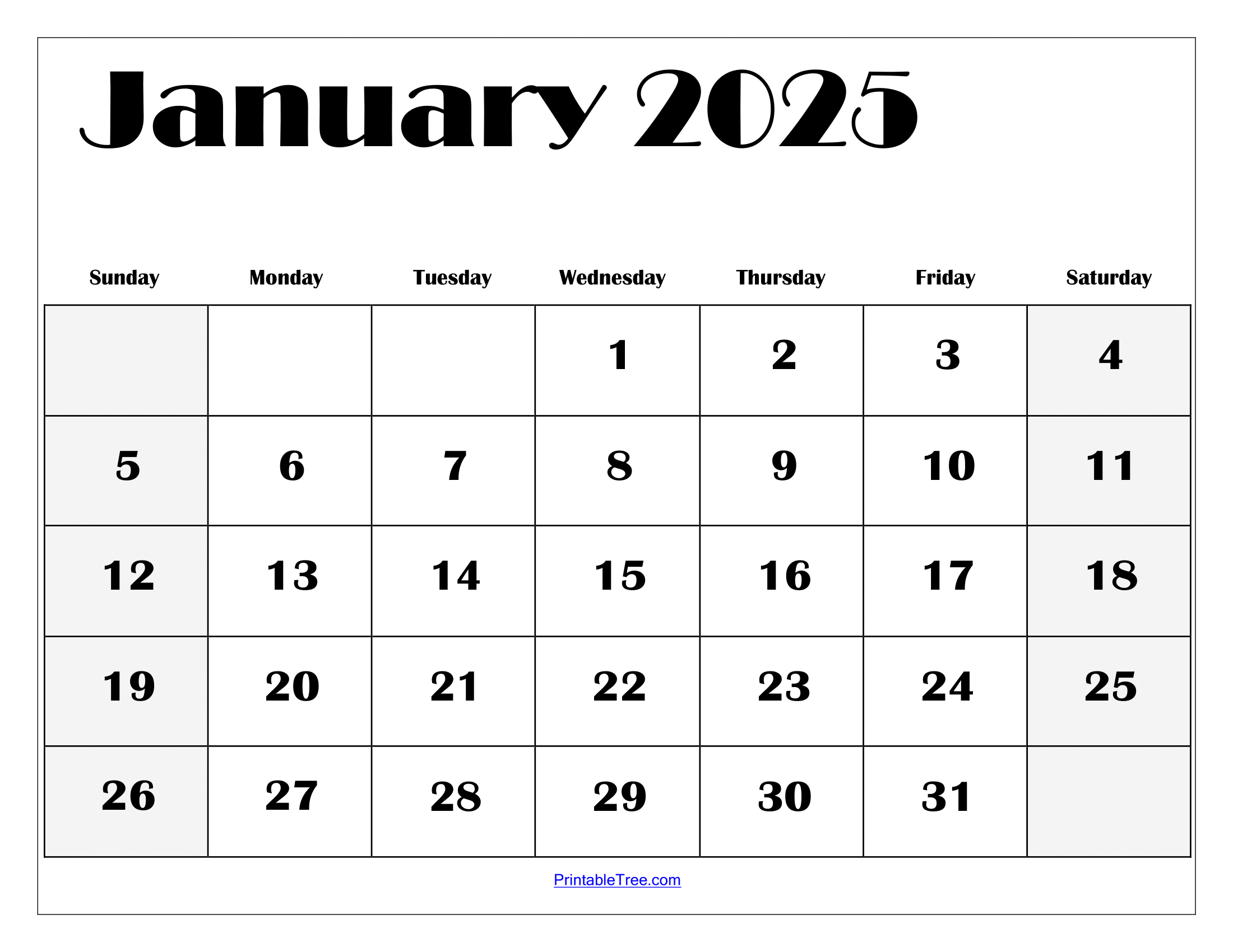 Printable Calendar January 2025 Free