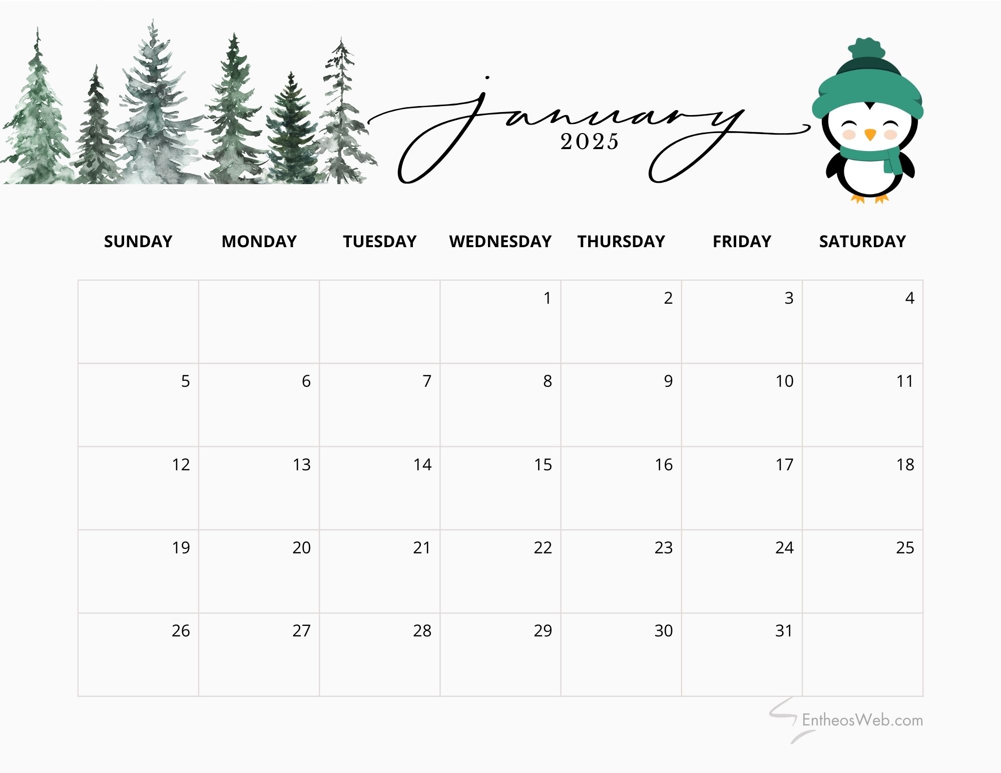January 2025 Calendars EntheosWeb