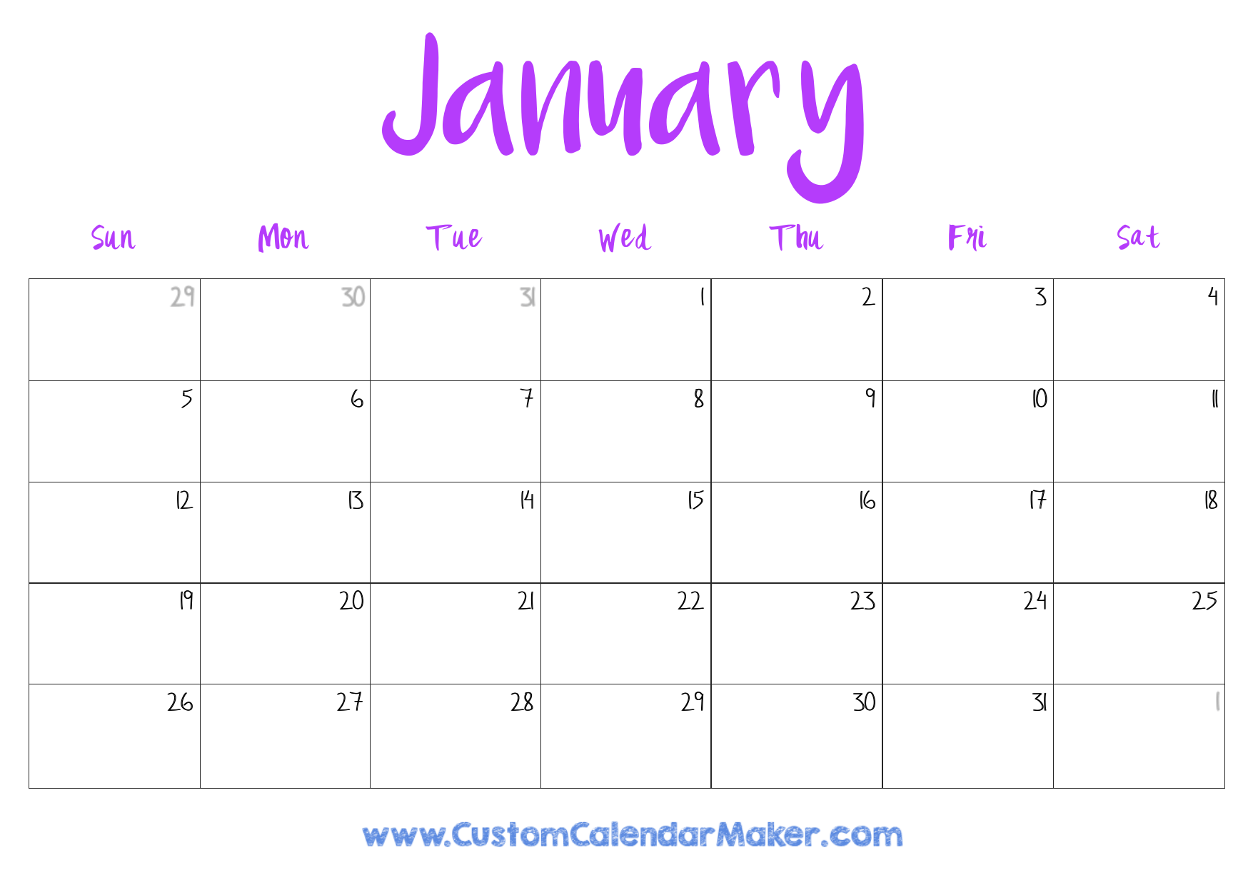 january calendar 2025 free printable
