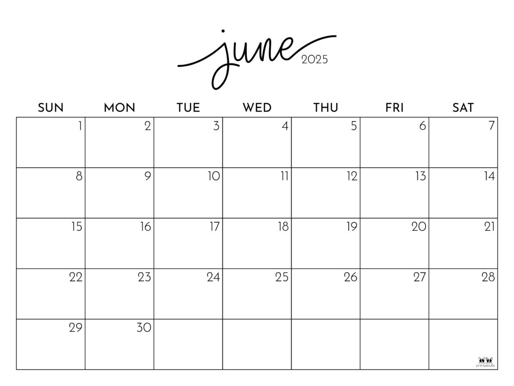 June 2025 Calendars 107 FREE Printables Printabulls