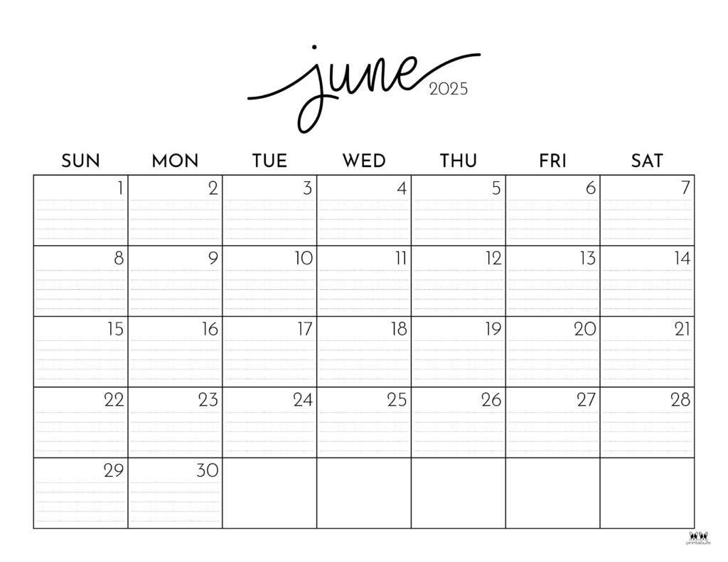 June 2025 Calendars 107 FREE Printables Printabulls