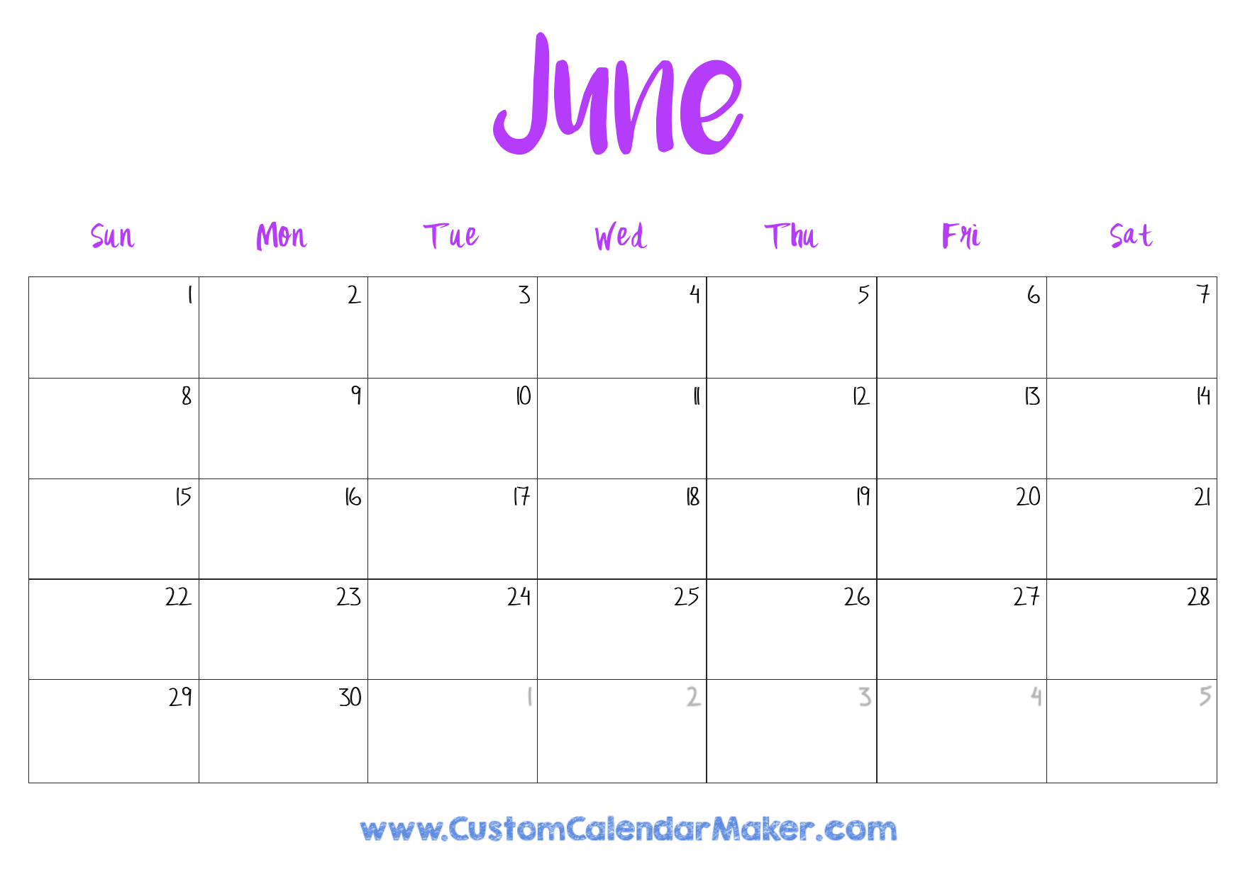 blank june 2025 calendar printable pdf
