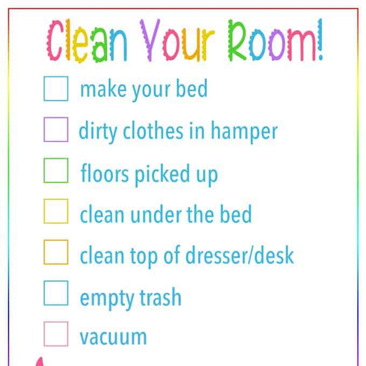 Kid s Bedroom Cleaning Checklist Free Printable Cleaning Checklist