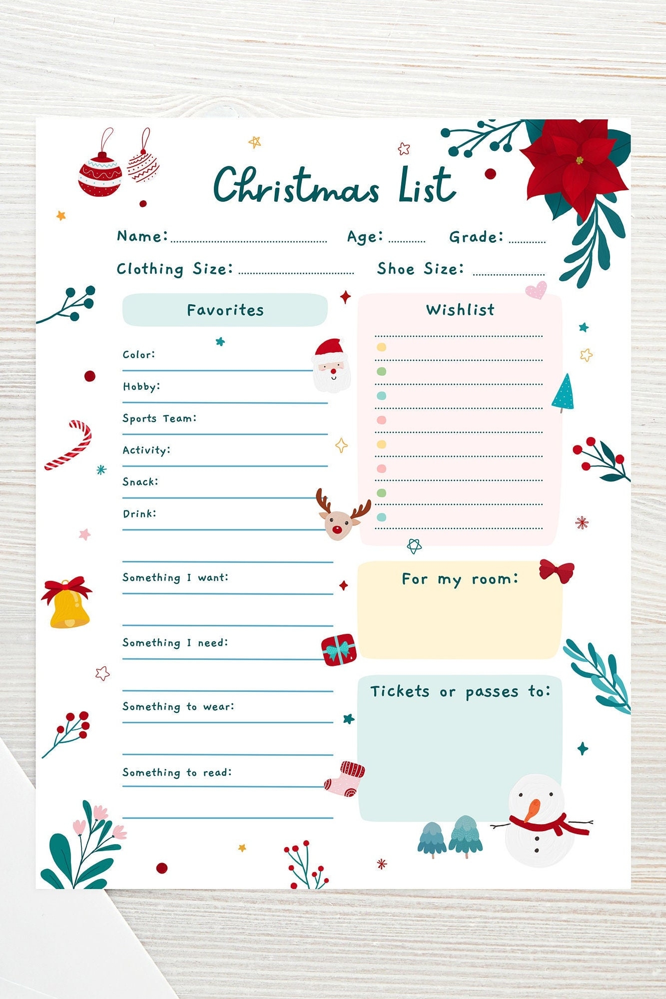 Kids Christmas Wish List Printable Gift Wish List Children s X mas Wish List Kids Holiday Wish List Letter To Santa Instant Download Etsy