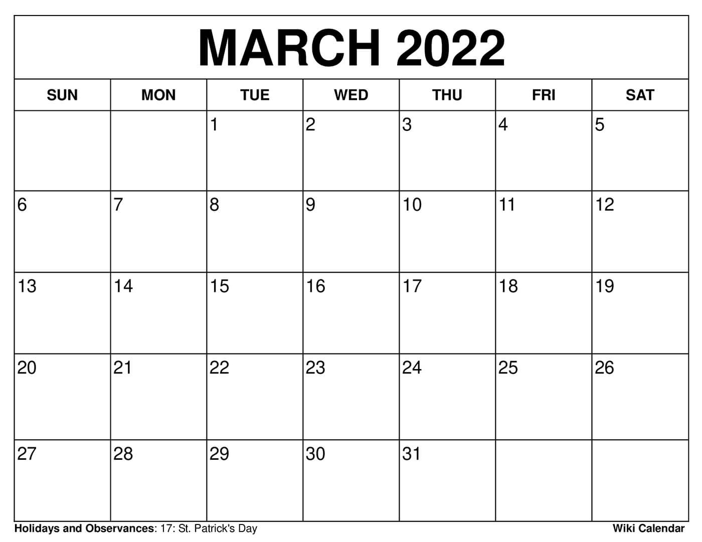 March Calendar Blank Printable
