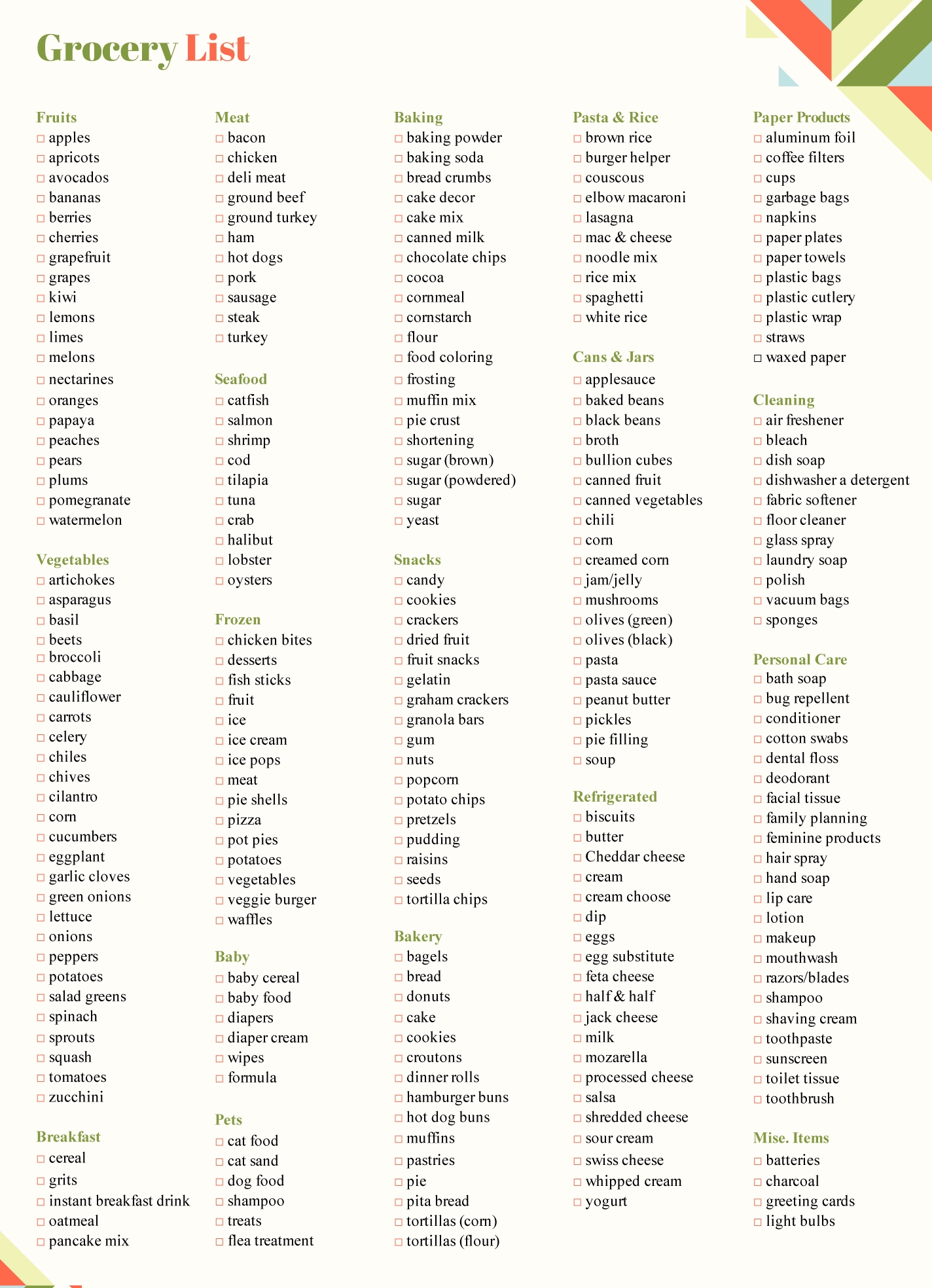 Master Grocery List Free Google Docs Template Gdoc io