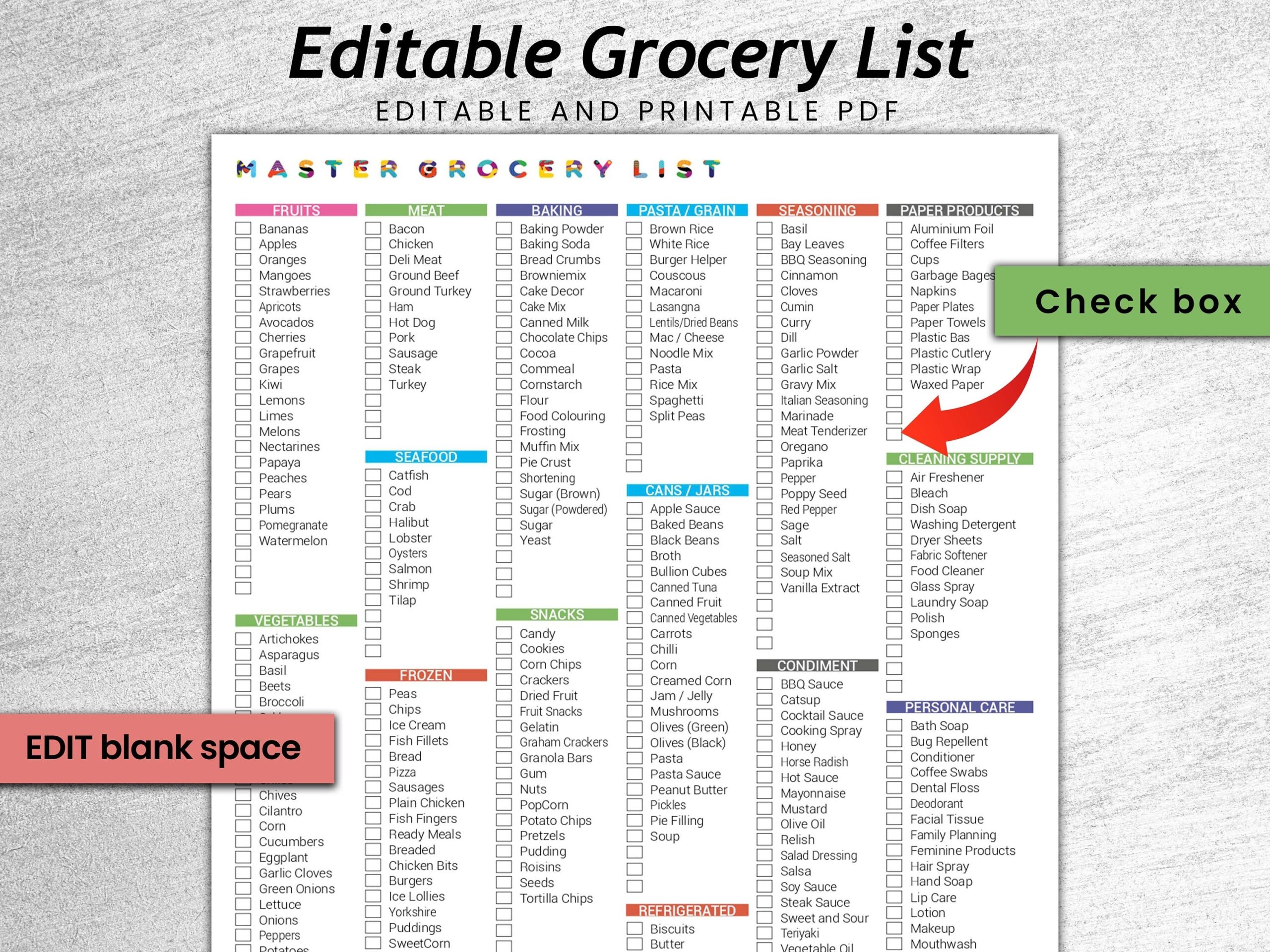 printable master grocery list