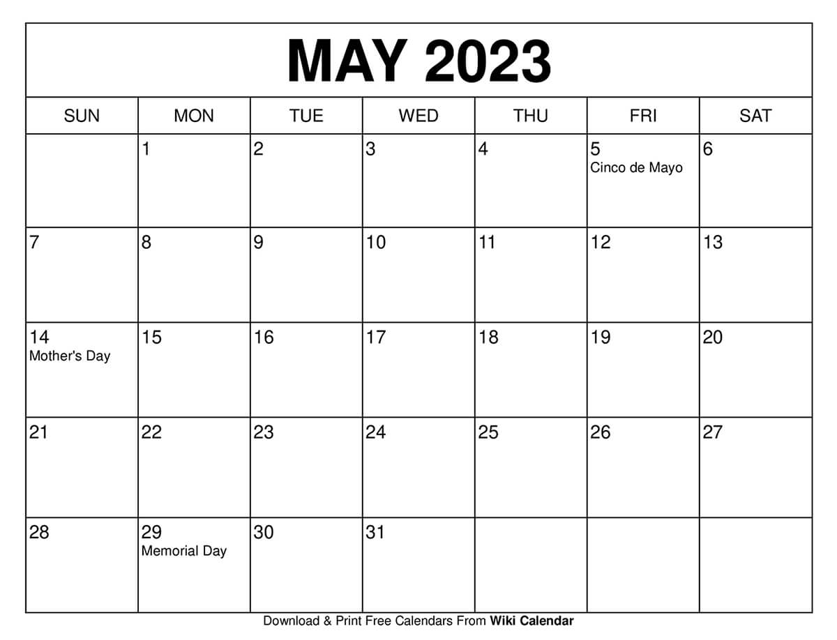 Printable Blank May Calendar