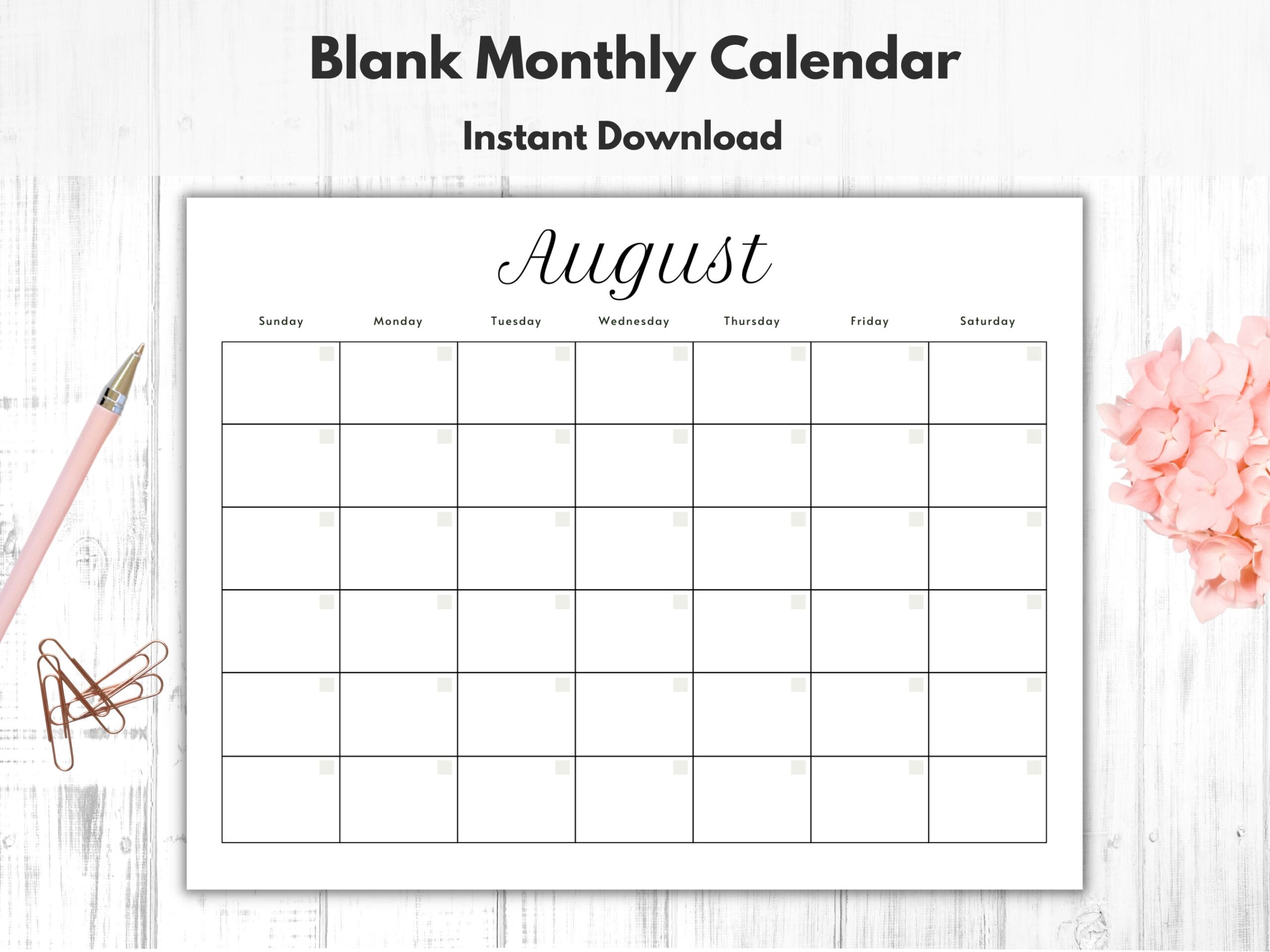 Monthly Blank Calendar Printable Calendar Template Horizontal Printable Calendar Pages PDF Printable Instant Download Simple Calendar Etsy Monthly Blank Calendar Printable Calendar Template Horizontal Printable Calendar Pages PDF Printable Instant Download Simple Calendar Etsy