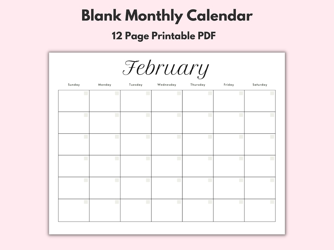 Monthly Blank Calendar Printable Calendar Template Horizontal Printable Calendar Pages PDF Printable Instant Download Simple Calendar Etsy
