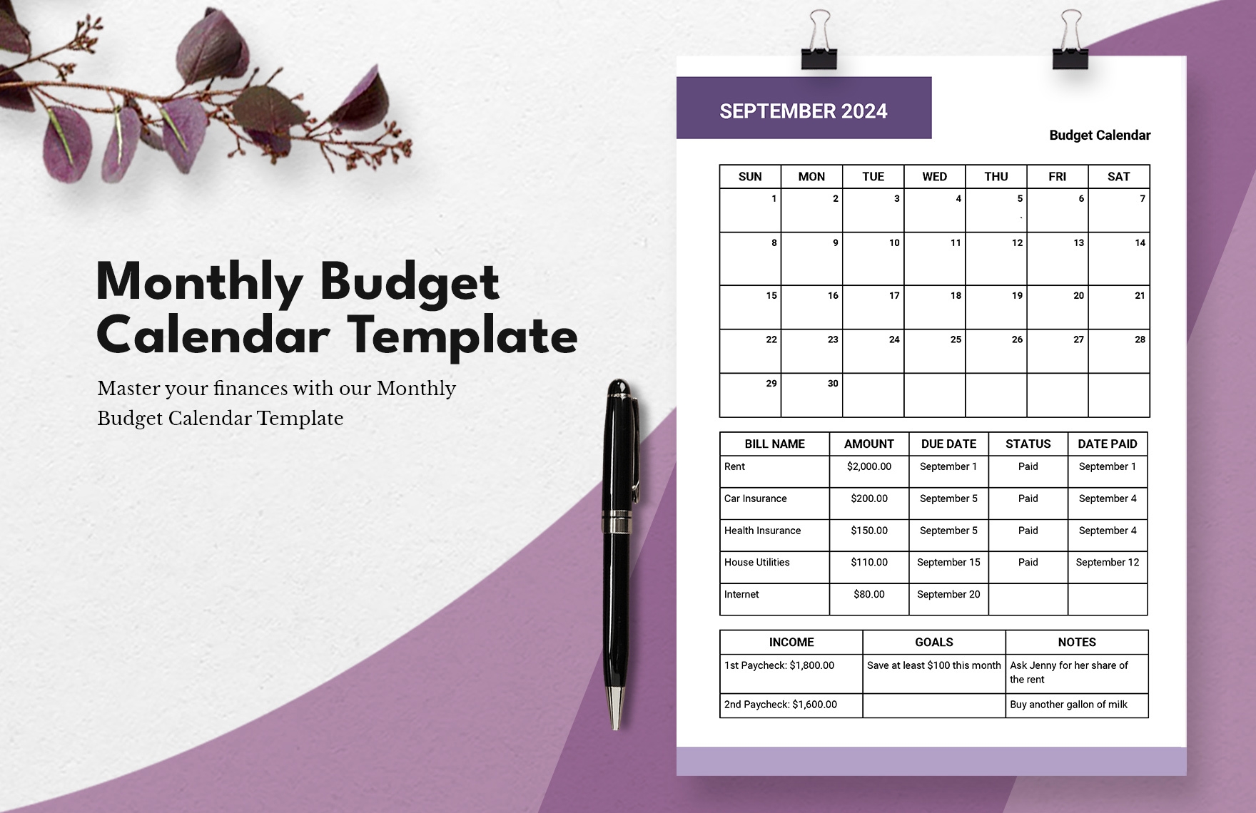 Monthly Budget Calendar Template In PDF Word Google Docs Download Template Monthly Budget Calendar Template In PDF Word Google Docs Download Template