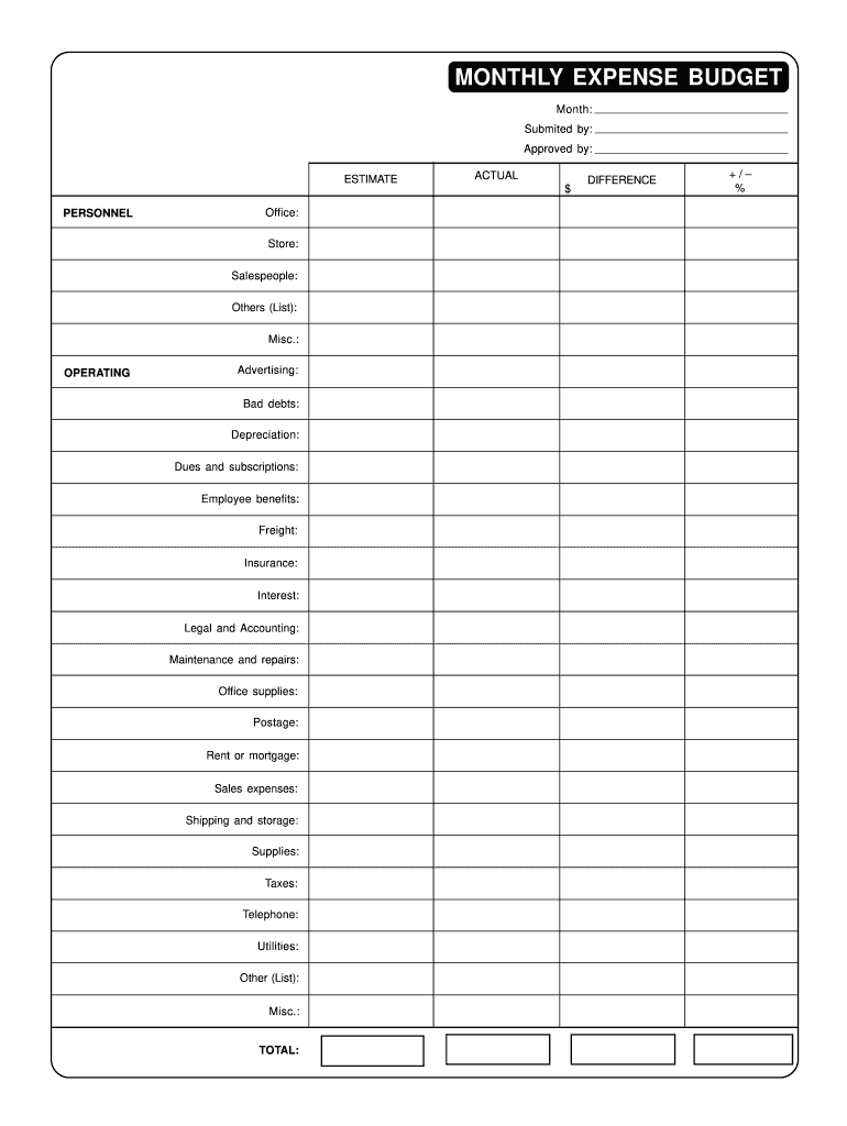 Monthly Expense Budget Form Fill Online Printable Fillable Blank PdfFiller Monthly Expense Budget Form Fill Online Printable Fillable Blank PdfFiller