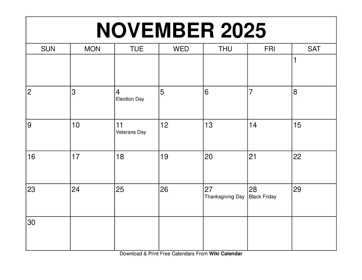 Printable Blank November Calendar