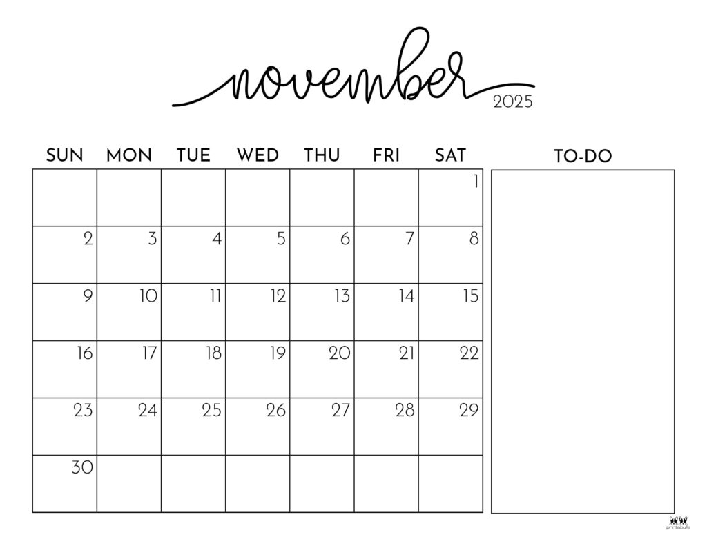 November 2025 Calendars 107 FREE Printables Printabulls
