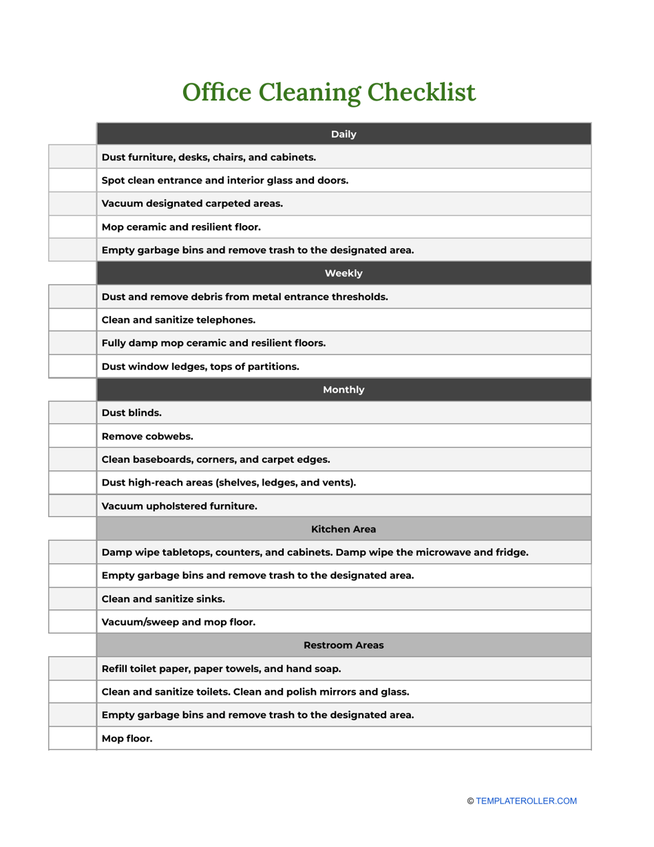 Office Cleaning Checklist Template Download Printable PDF Templateroller Office Cleaning Checklist Template Download Printable PDF Templateroller