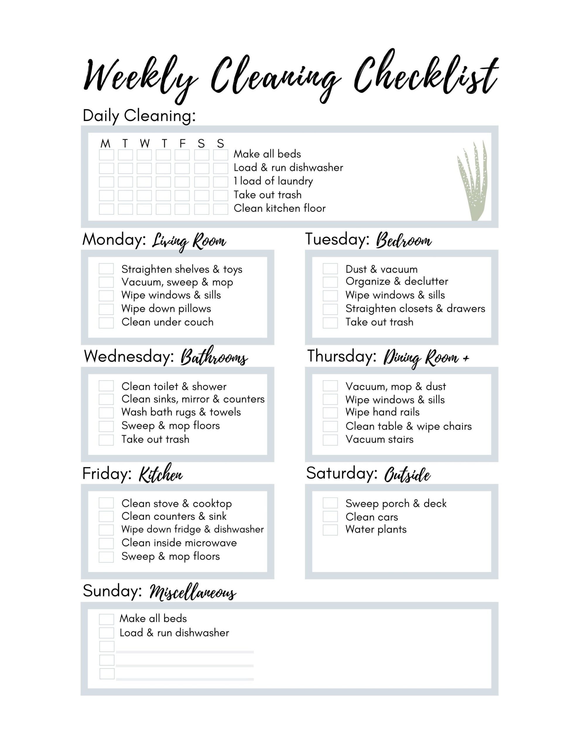 Personalized Weekly Cleaning Checklist Printable Chore Tracker digital Download Etsy