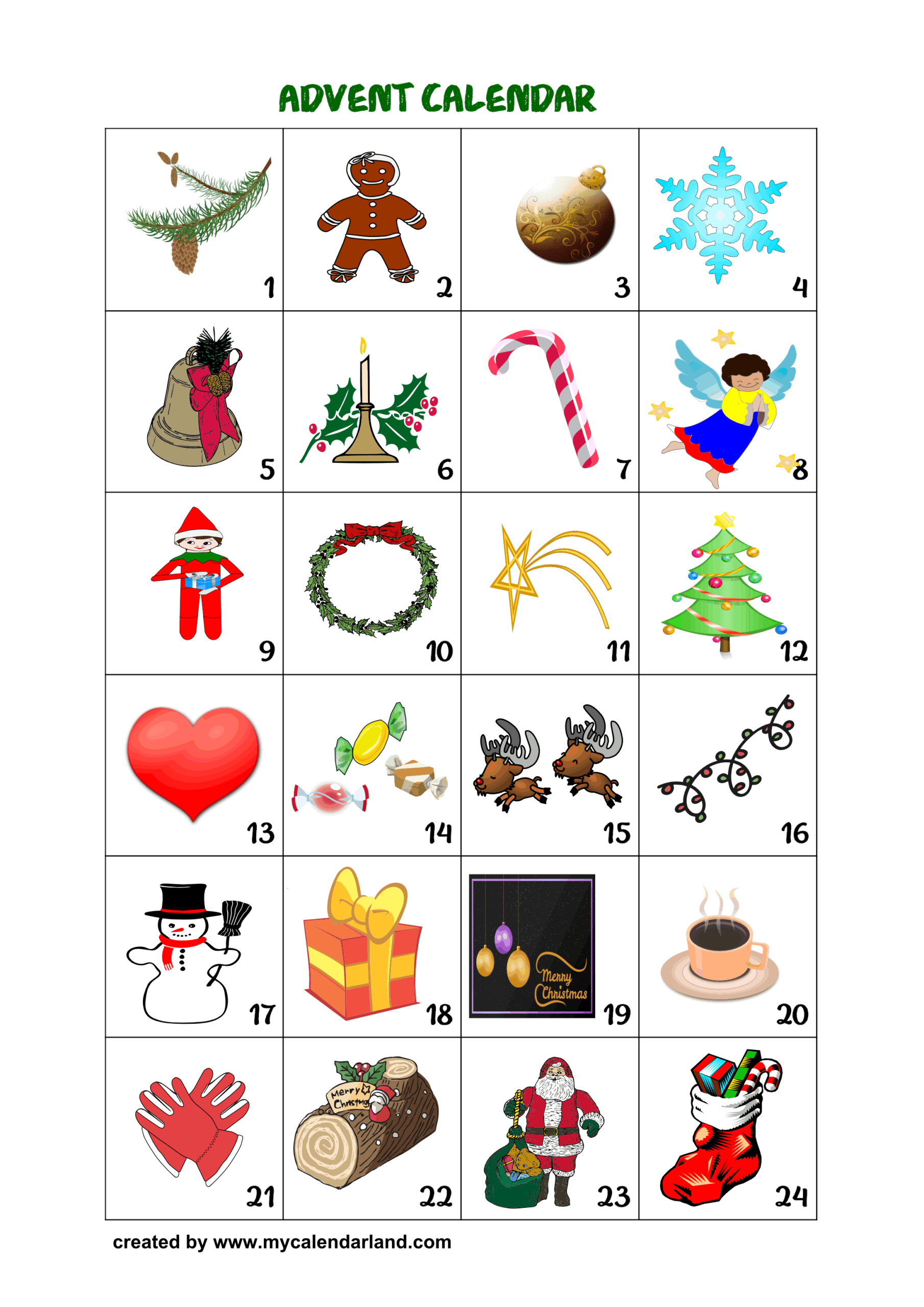 advent calendar printable free