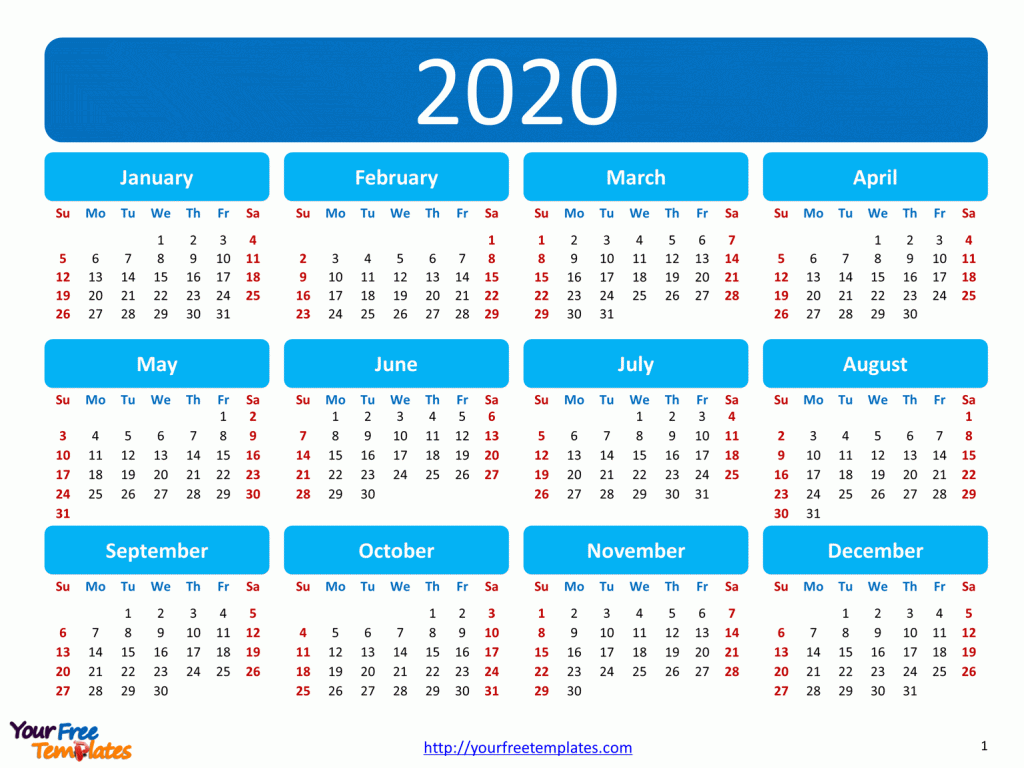 Printable Calendar 2020 Template Free PowerPoint Template