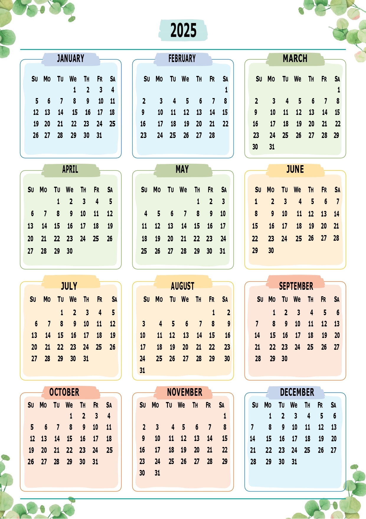 2025 free printable calendars