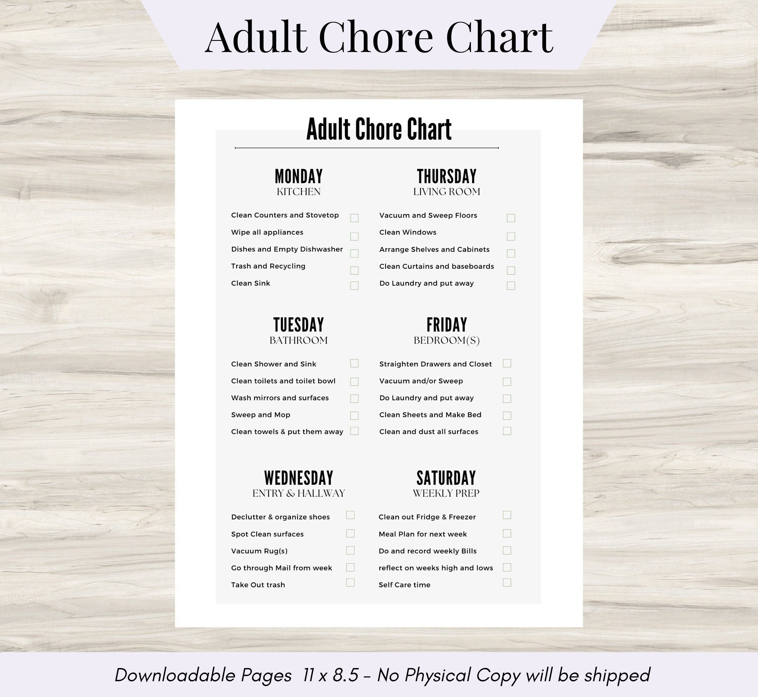 Printable Chore Chart Family Adult Task List PDF Etsy Hong Kong