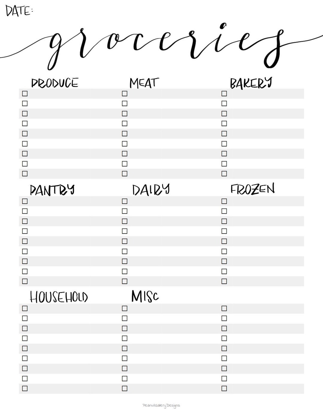 Printable Grocery List Template PDF Instand Download Etsy Israel