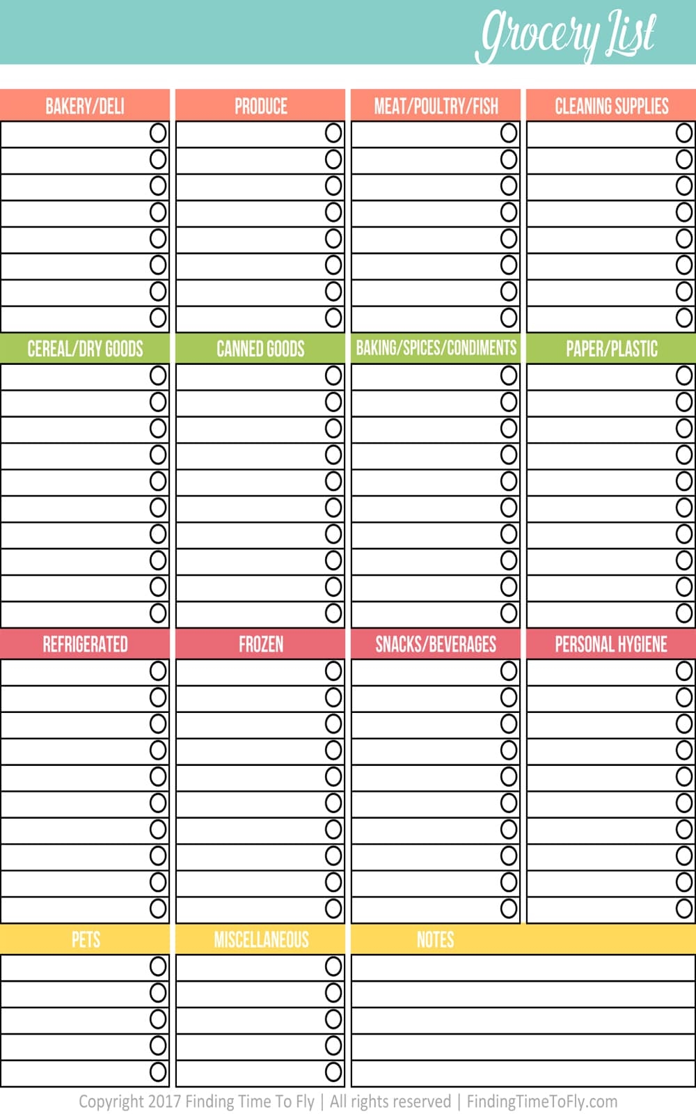 free printable grocery lists
